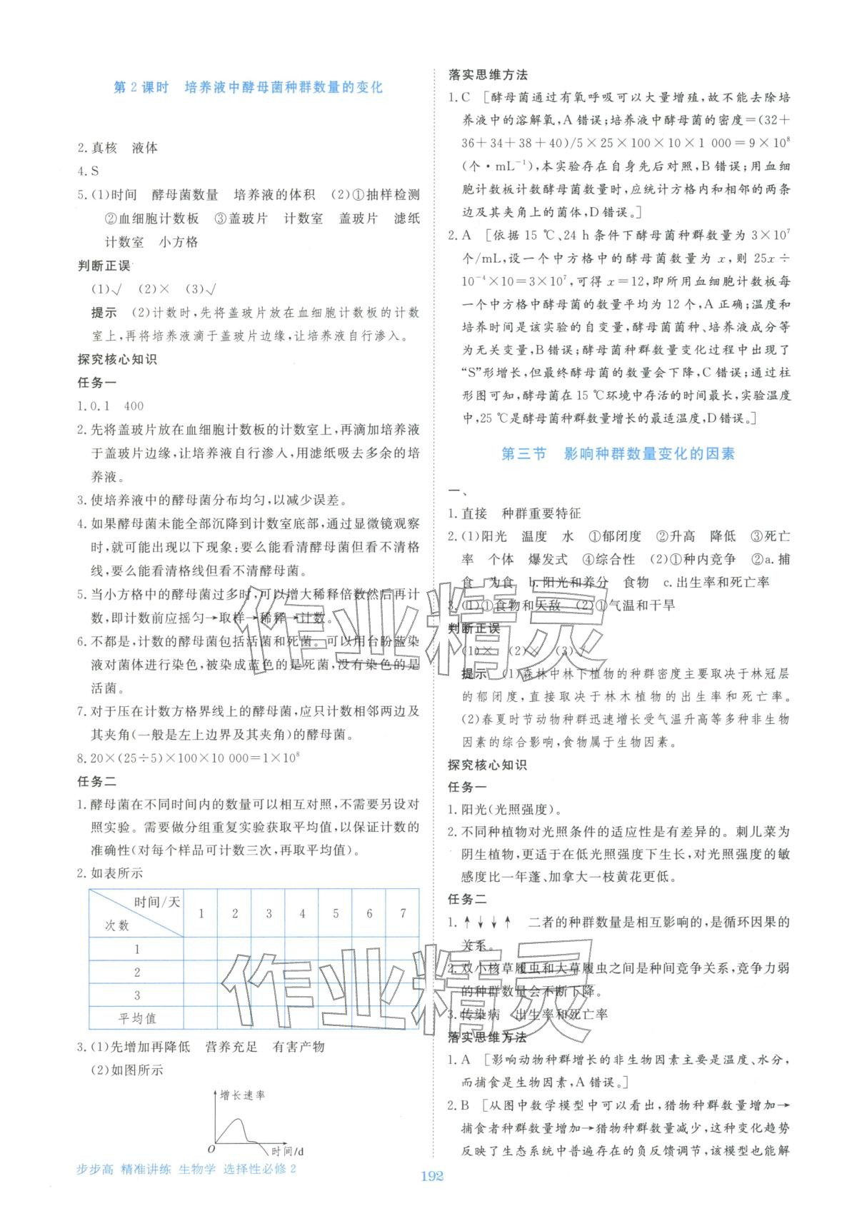 2025年步步高精准讲练生物选择性必修第二册&nbsp;参考答案第3页