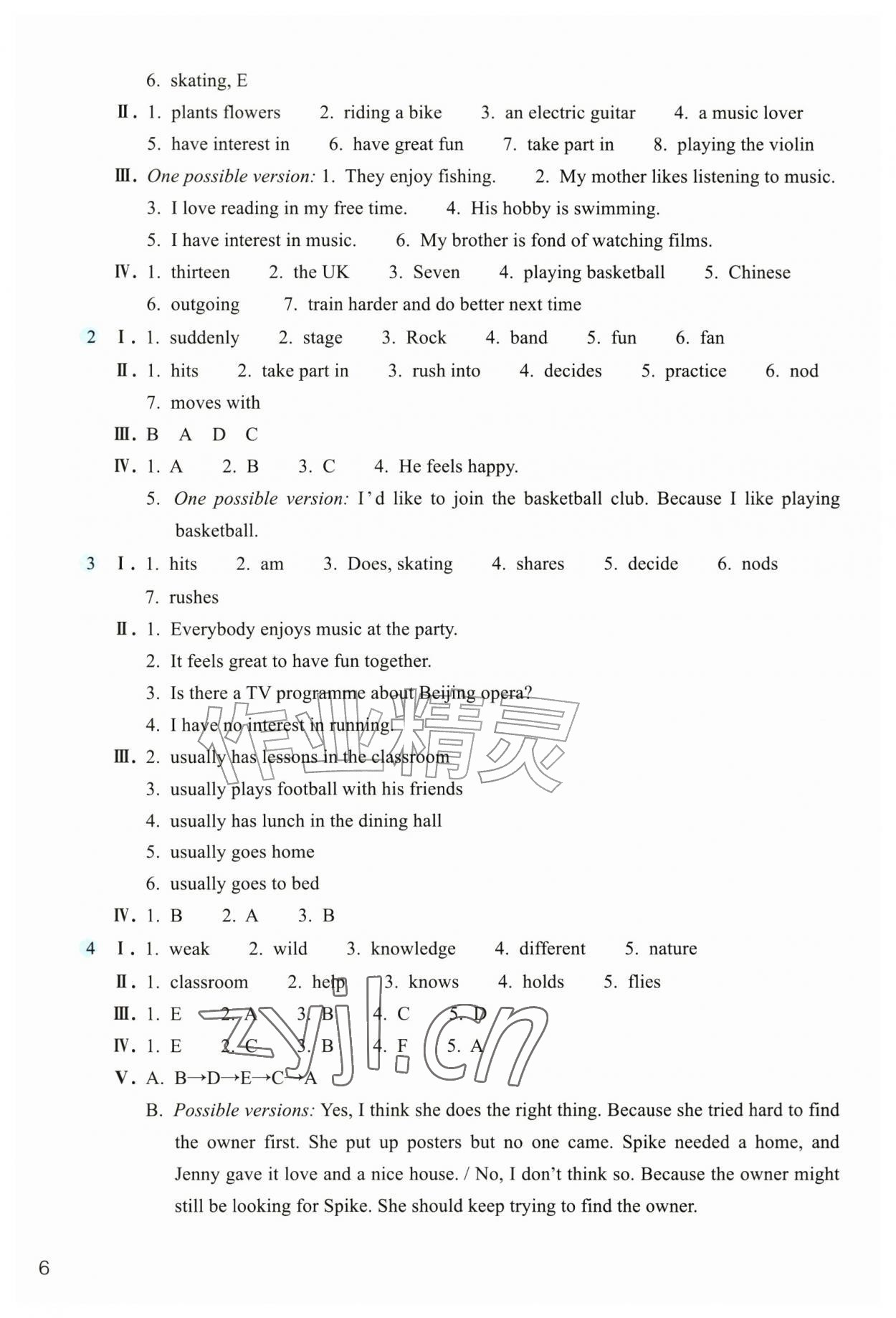 2026年作业本浙江教育出版社七年级英语上册外研版&nbsp;参考答案第6页