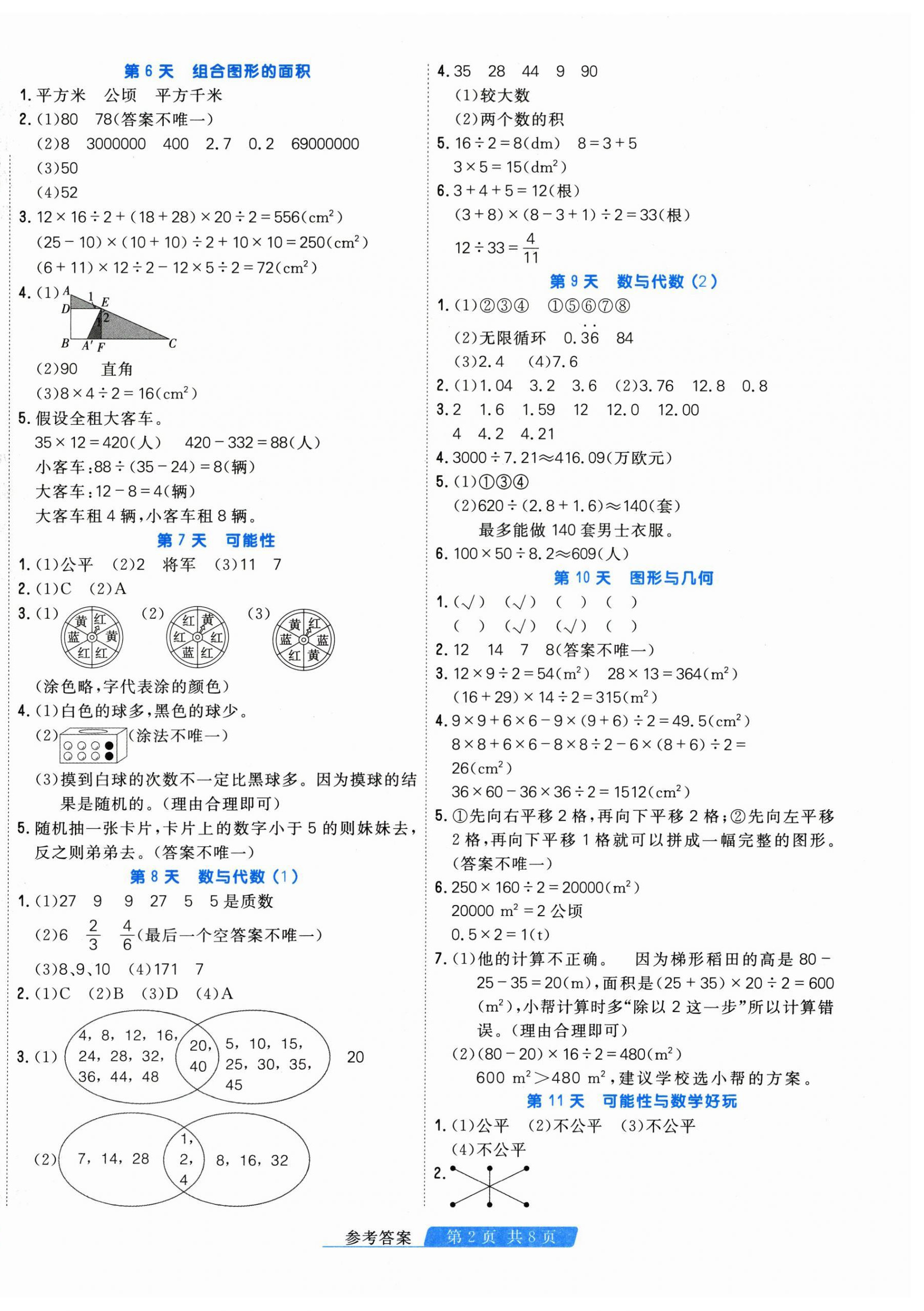 2026年快乐假期天津人民出版社五年级数学北师大版&nbsp;第2页