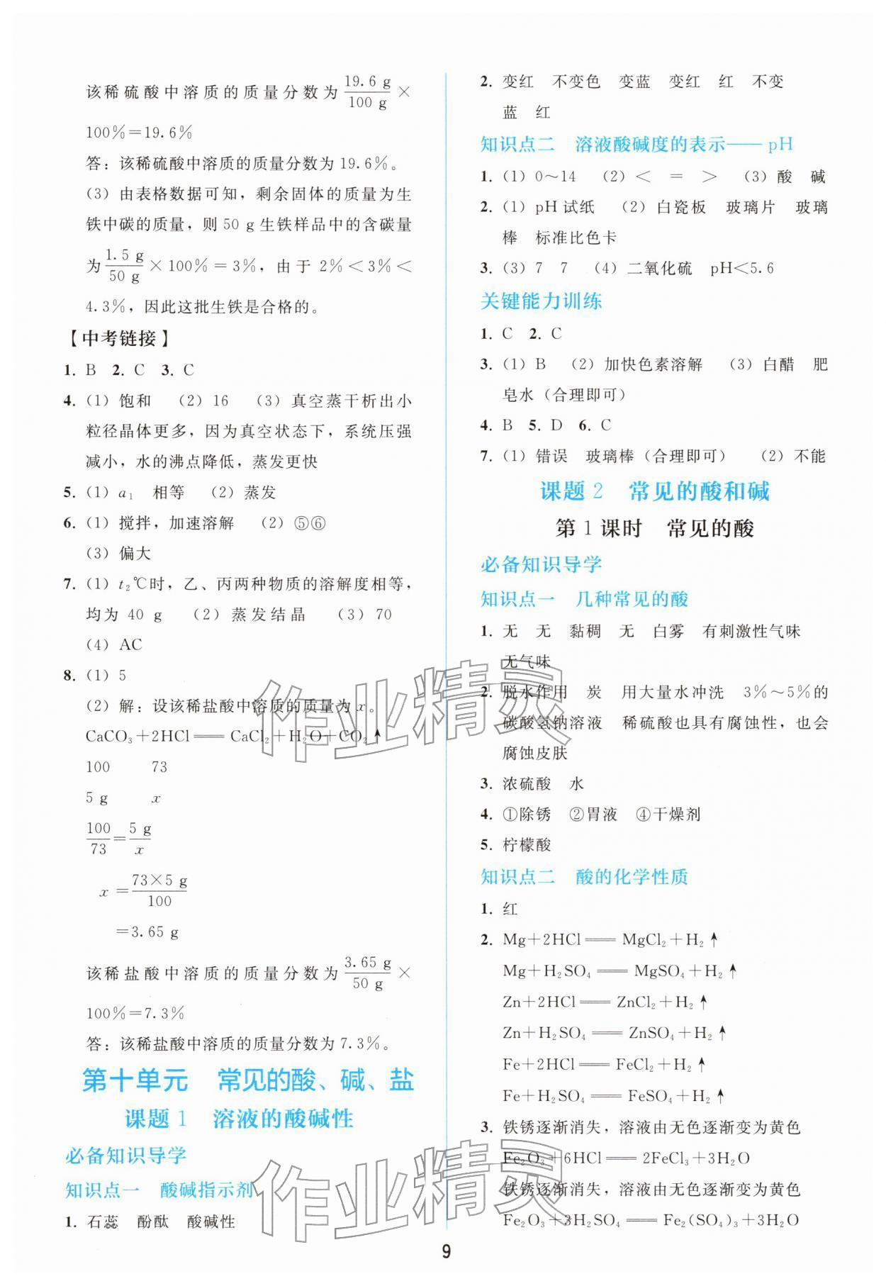 2026年同步轻松练习九年级化学下册人教版&nbsp;参考答案第8页