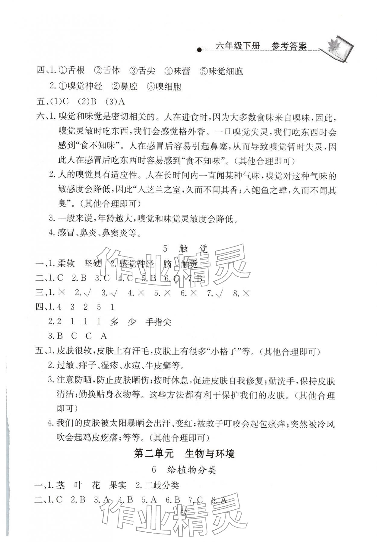 2026年同步练习册山东科学技术出版社六年级科学下册青岛版&nbsp;第3页