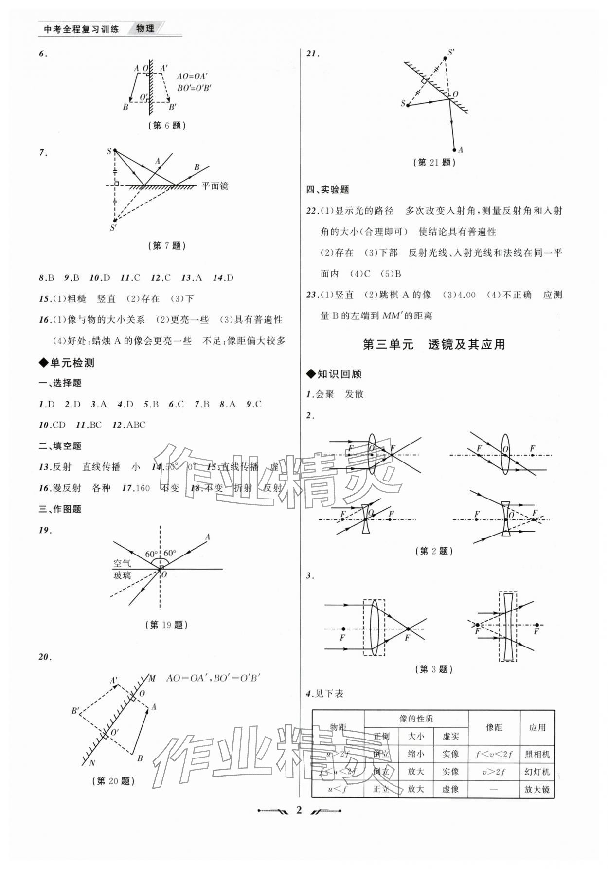 2026年中考全程复习训练物理&nbsp;参考答案第2页