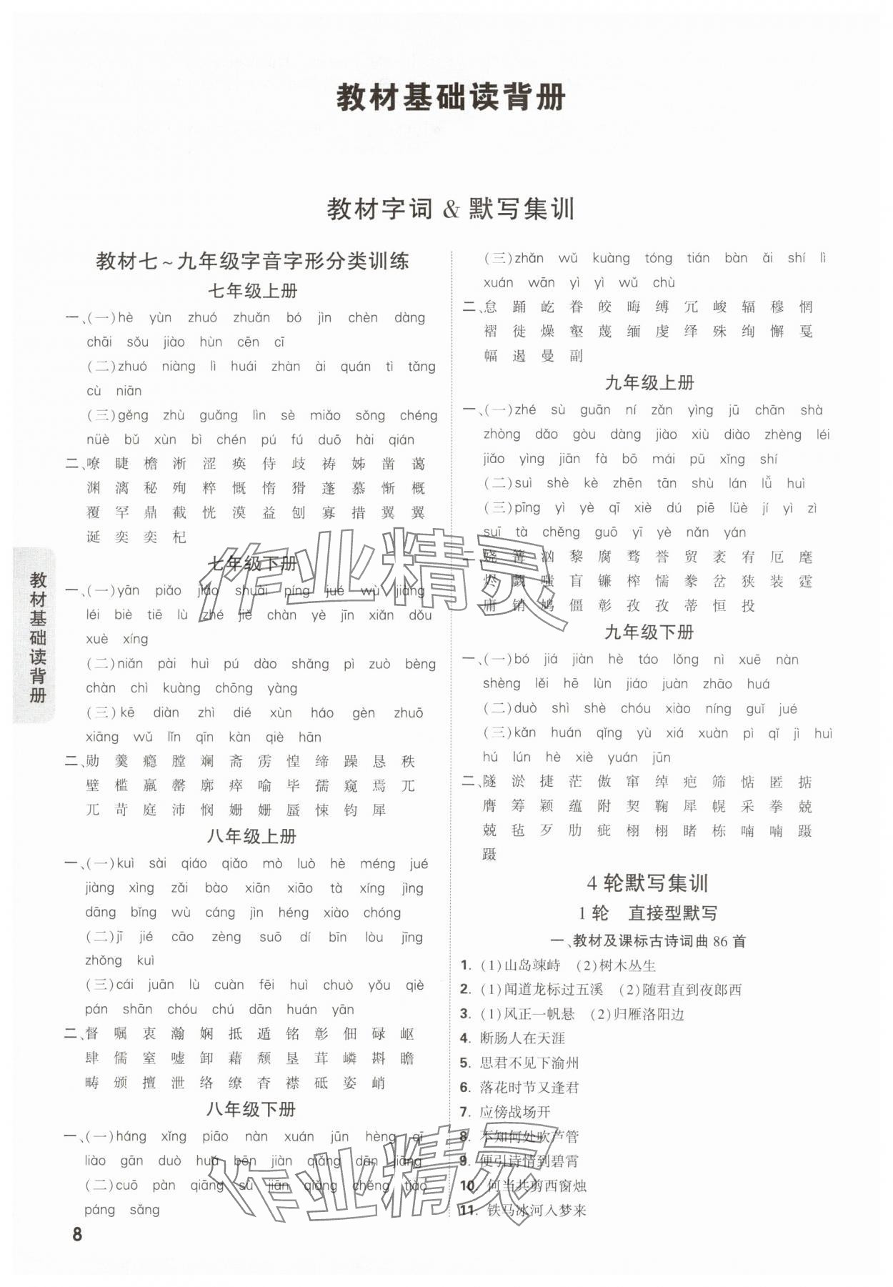 2025年中考面对面语文甘肃专版&nbsp;参考答案第8页