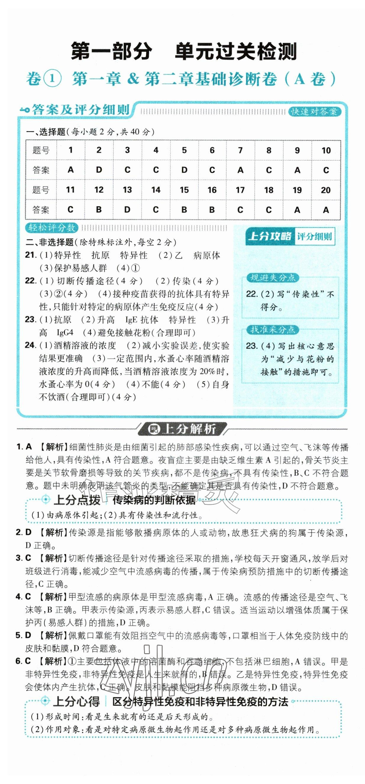2026年初中上分卷单元诊断自查八年级生物全一册冀少版&nbsp;第1页