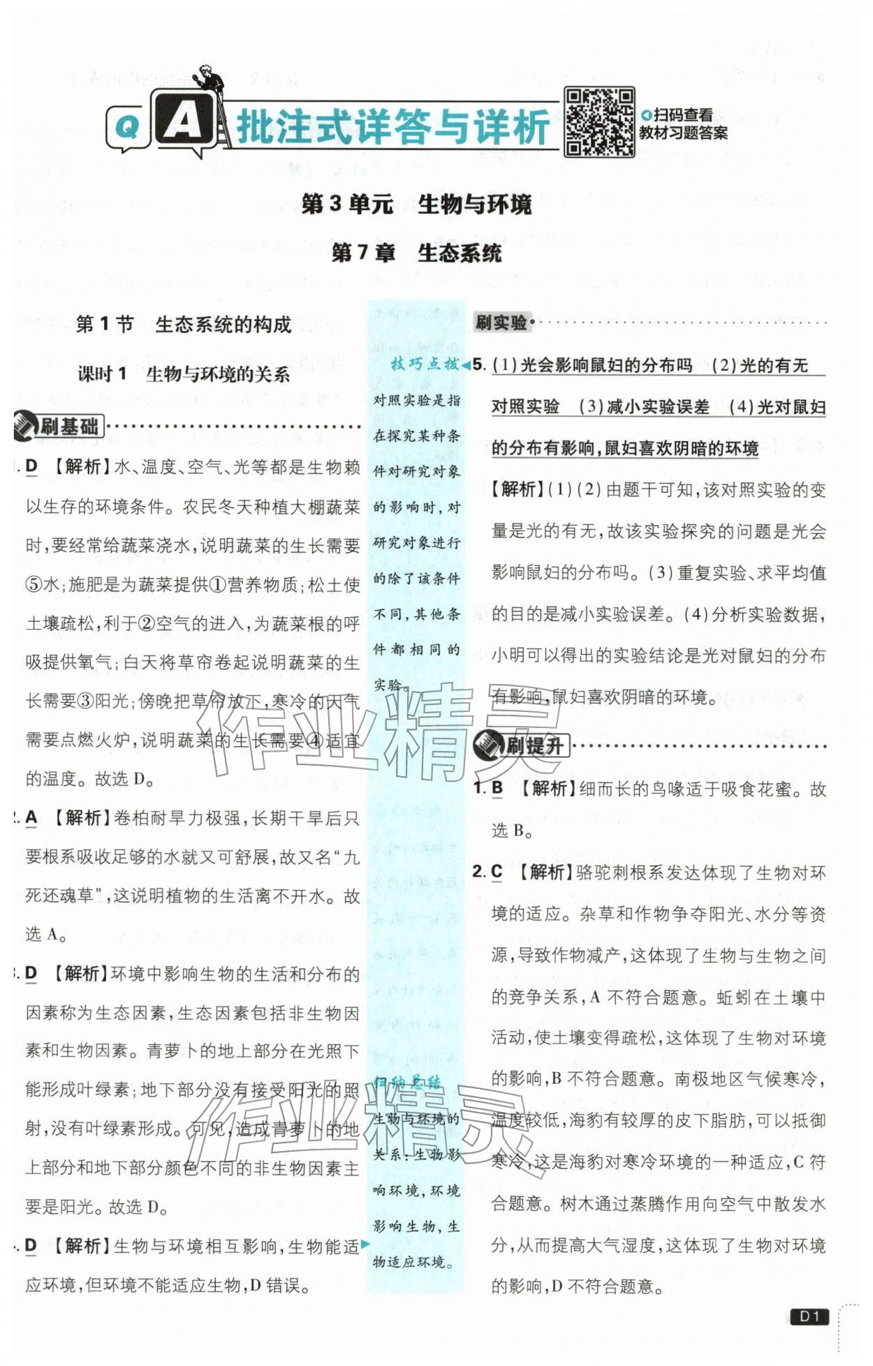 2026年初中必刷题七年级生物下册苏教版&nbsp;第1页