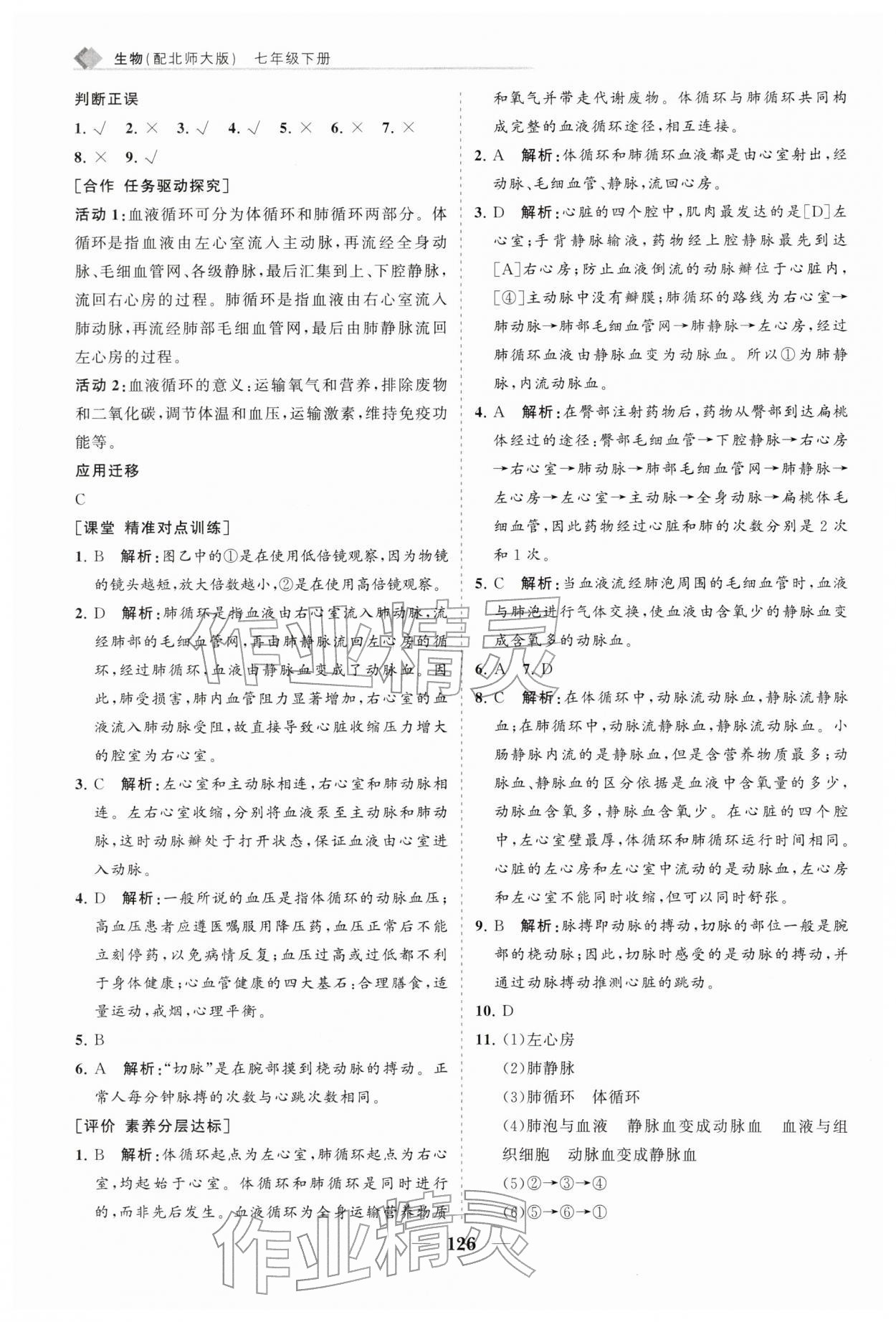2026年新课程同步练习册七年级生物下册北师大版&nbsp;第10页
