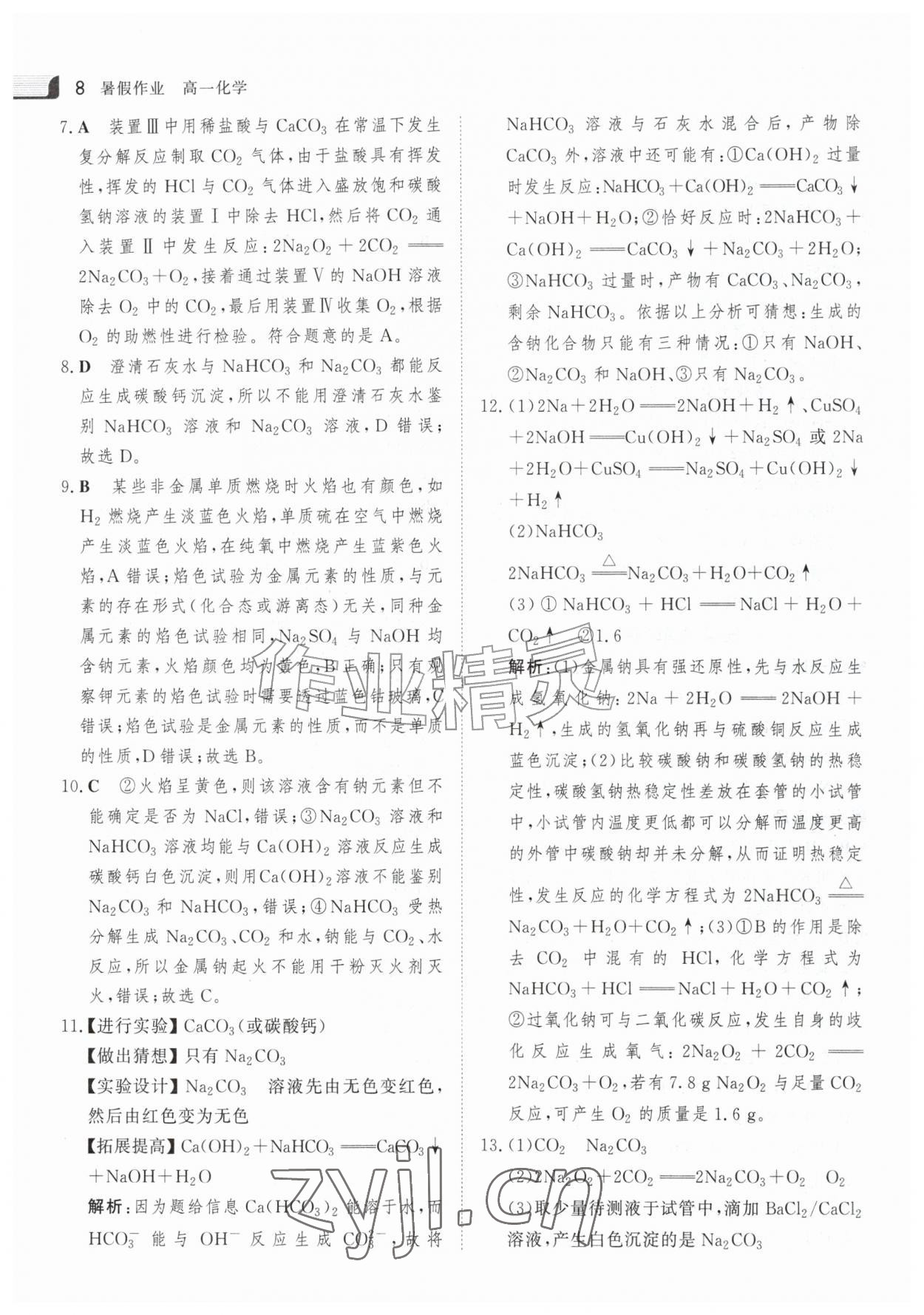 2026年金版新学案暑假作业高一化学&nbsp;参考答案第7页