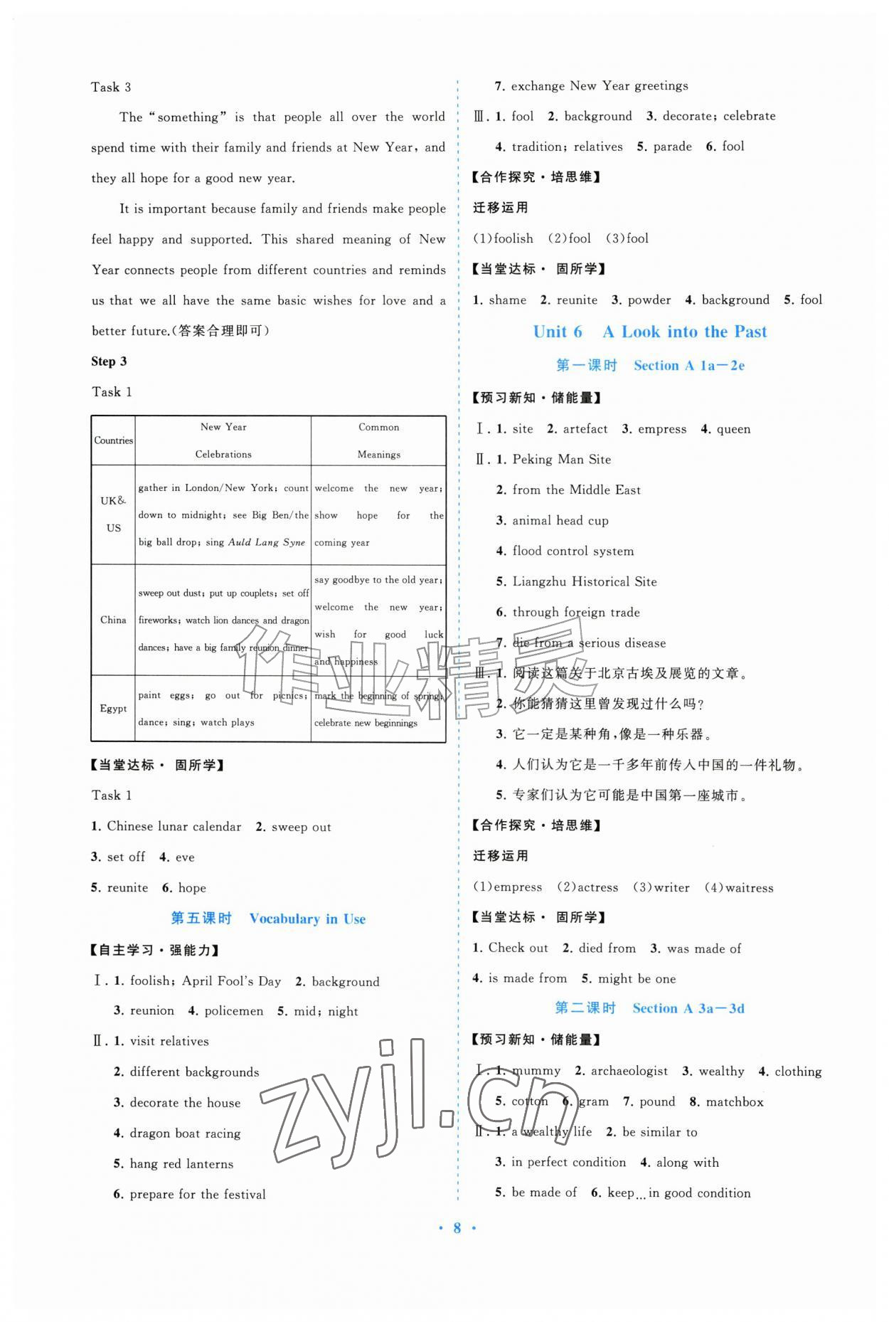 2026年同步练习册山东教育出版社九年级英语全一册鲁教版五四制&nbsp;参考答案第8页