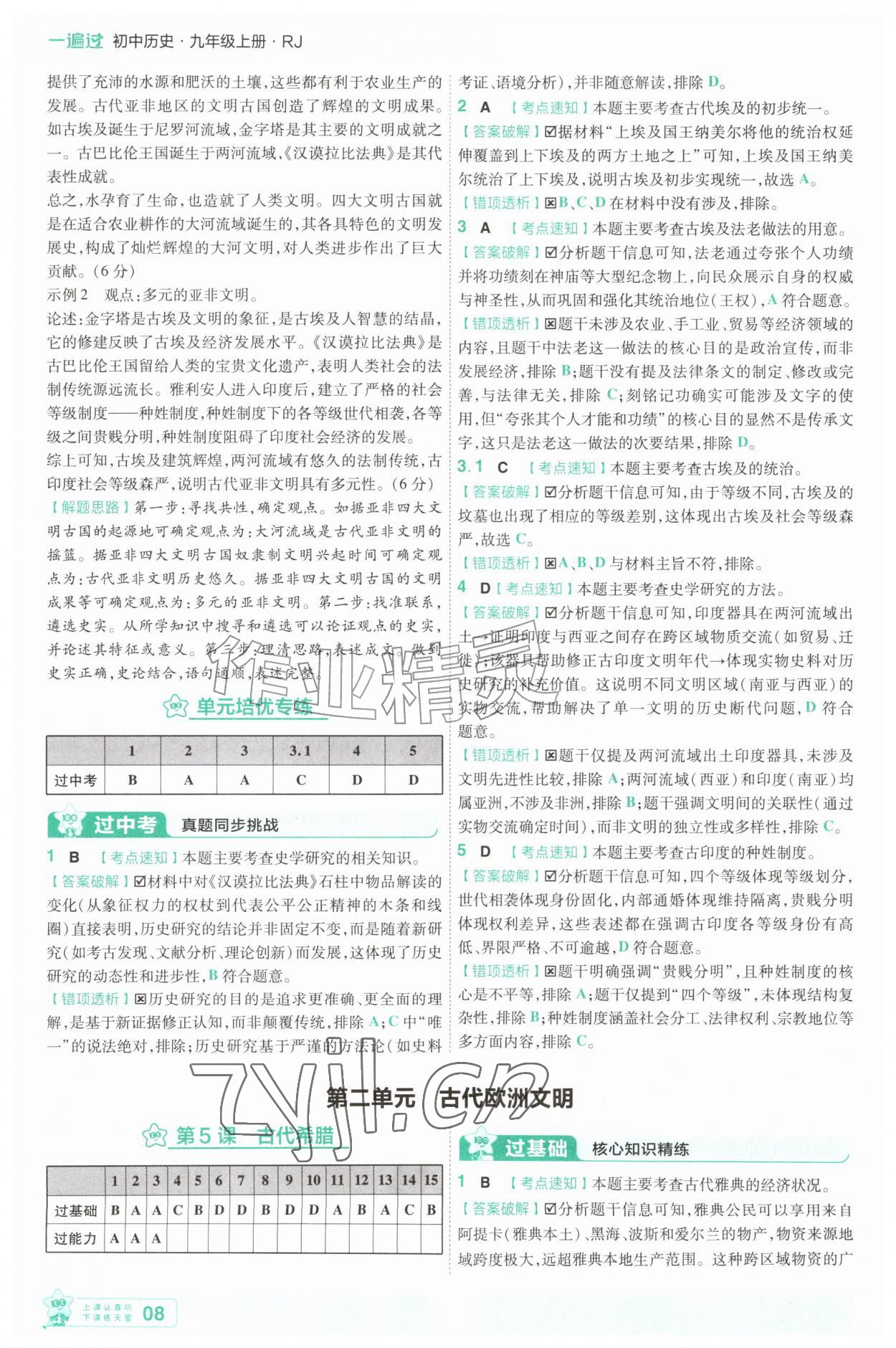 2026年一遍过九年级历史上册人教版&nbsp;第8页