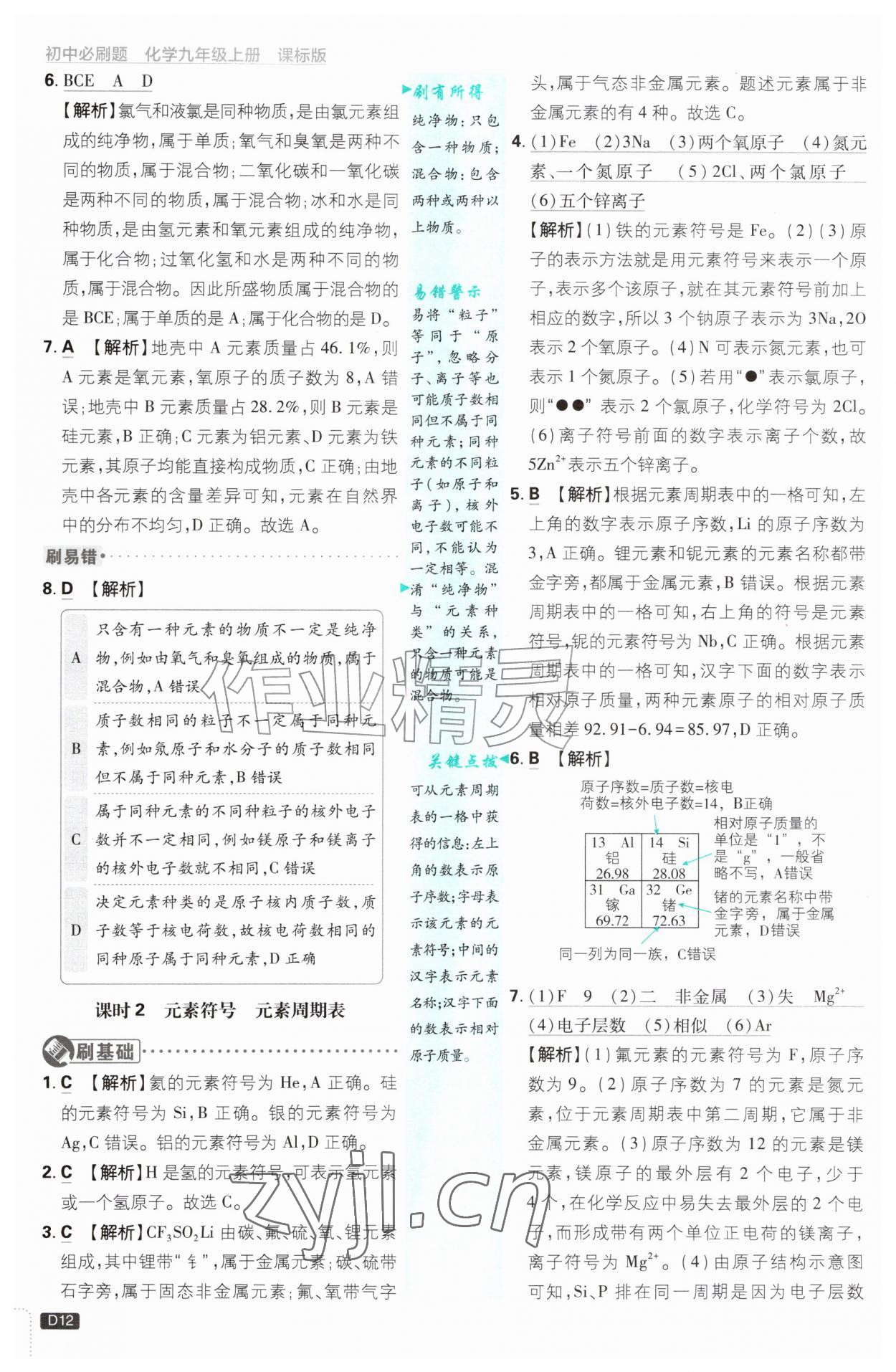 2026年初中必刷题九年级化学上册鲁教版&nbsp;参考答案第12页