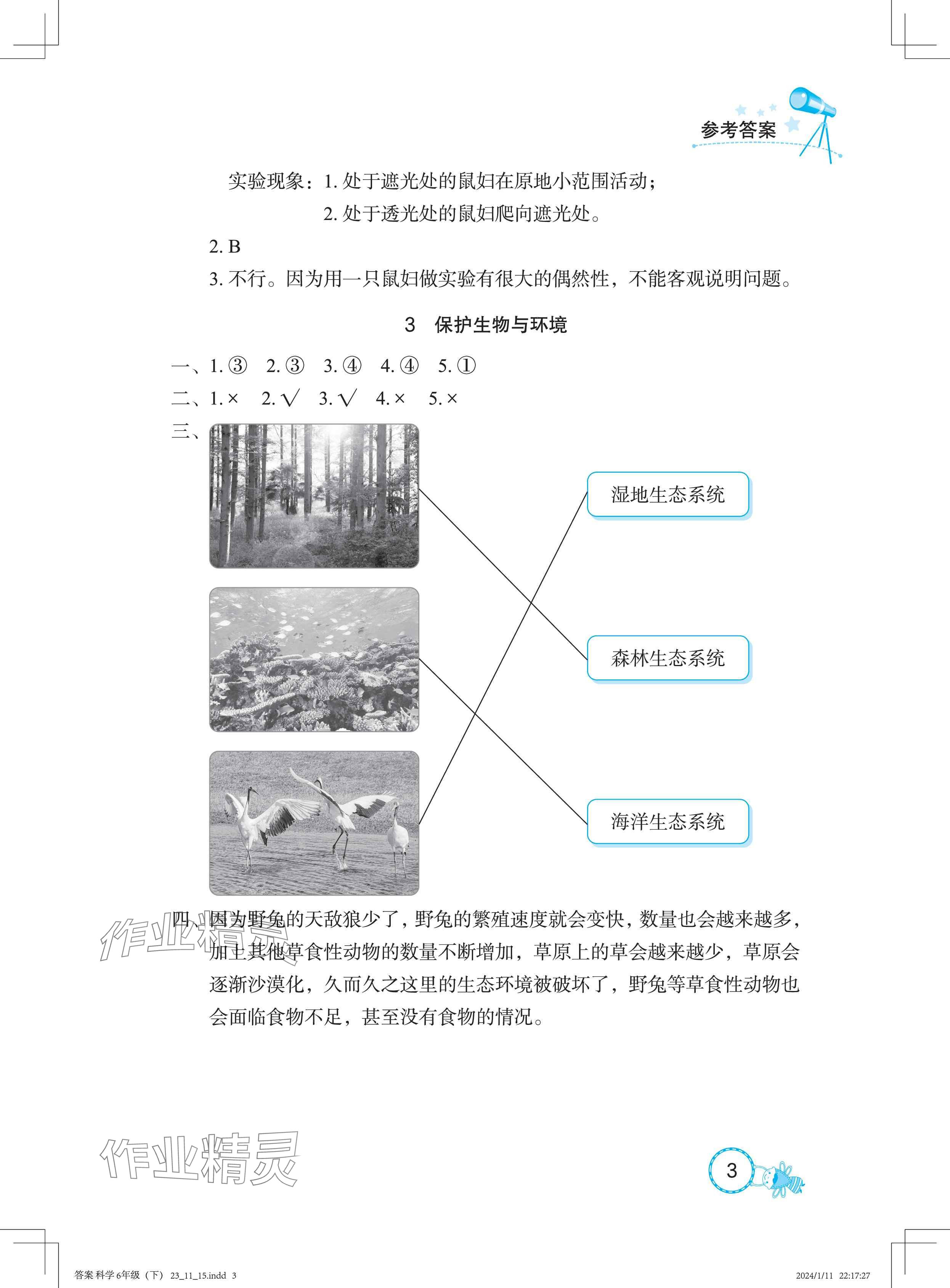 2025年长江作业本课堂作业六年级科学下册鄂教版&nbsp;参考答案第3页
