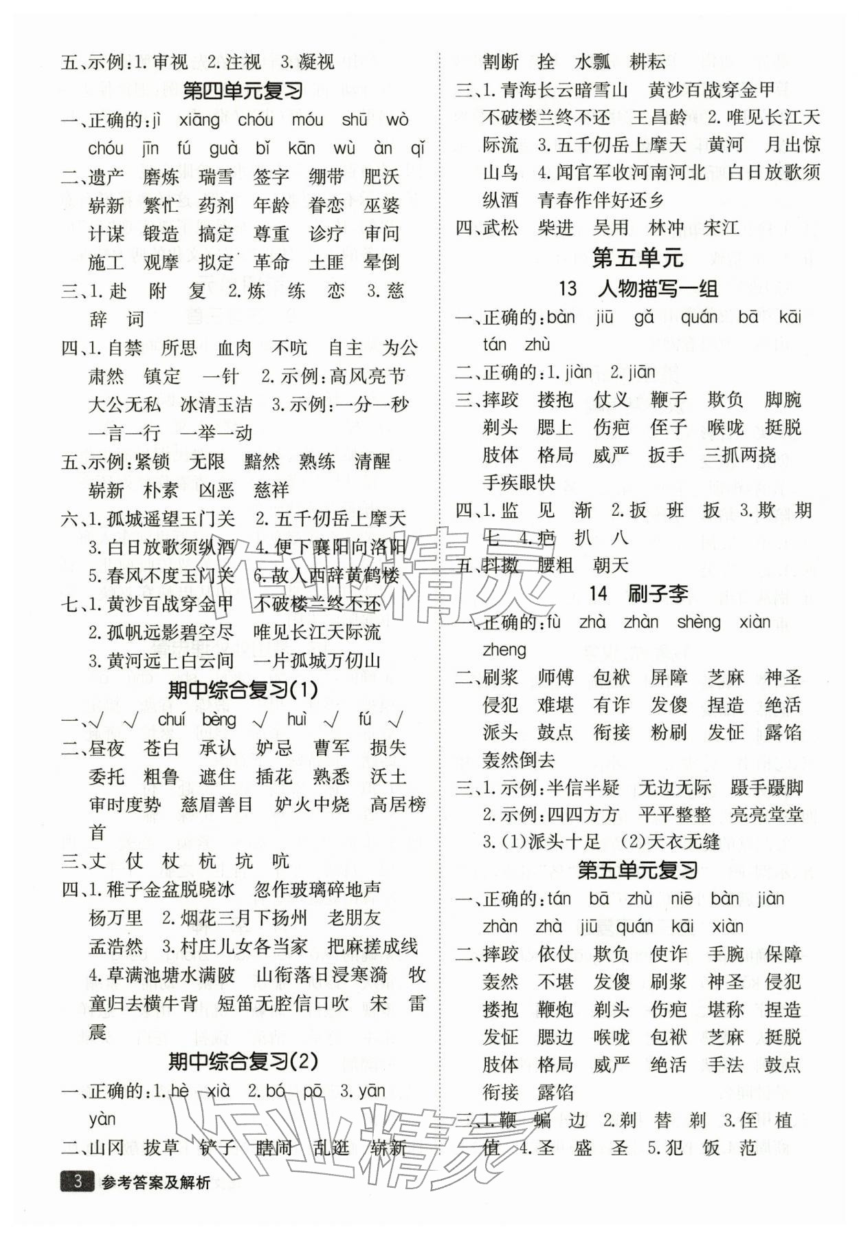 2026年同行课课100分过关作业五年级语文下册人教版&nbsp;第4页