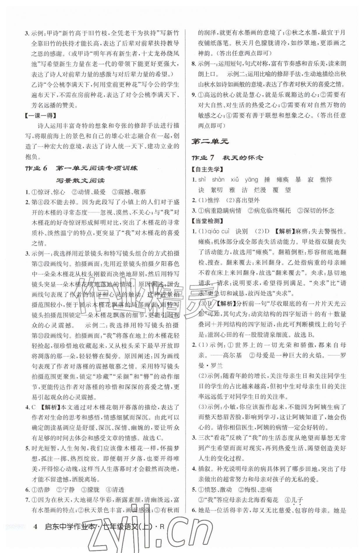 2026年启东中学作业本七年级语文上册人教版&nbsp;第4页