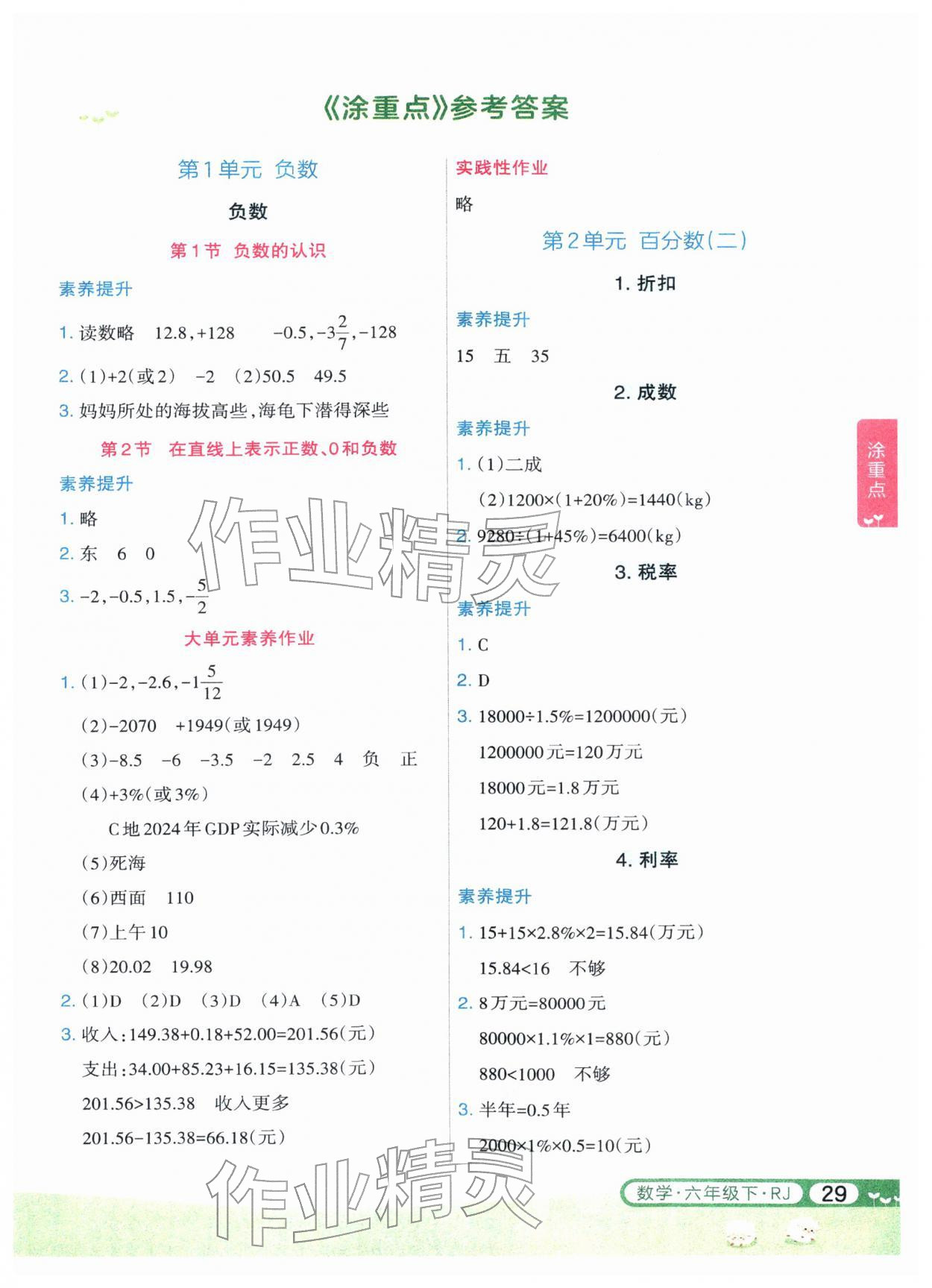 2026年涂重点六年级数学下册人教版&nbsp;第1页