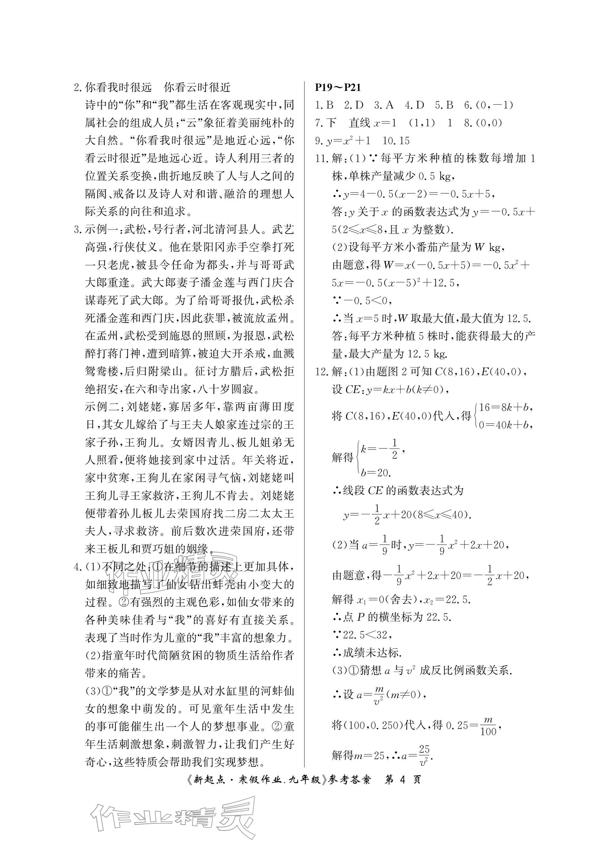 2026年新起点寒假作业九年级&nbsp;参考答案第4页