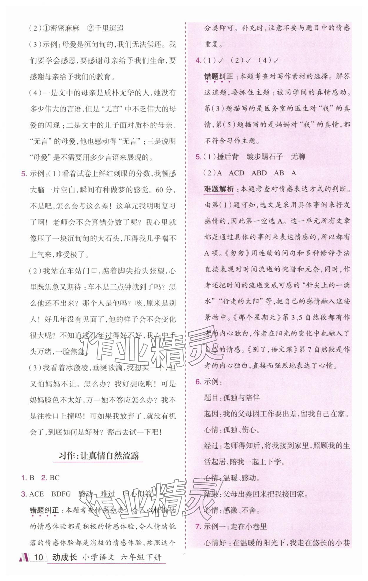 2025年动成长题题体现核心素养六年级语文下册人教版惠州专版&nbsp;参考答案第10页