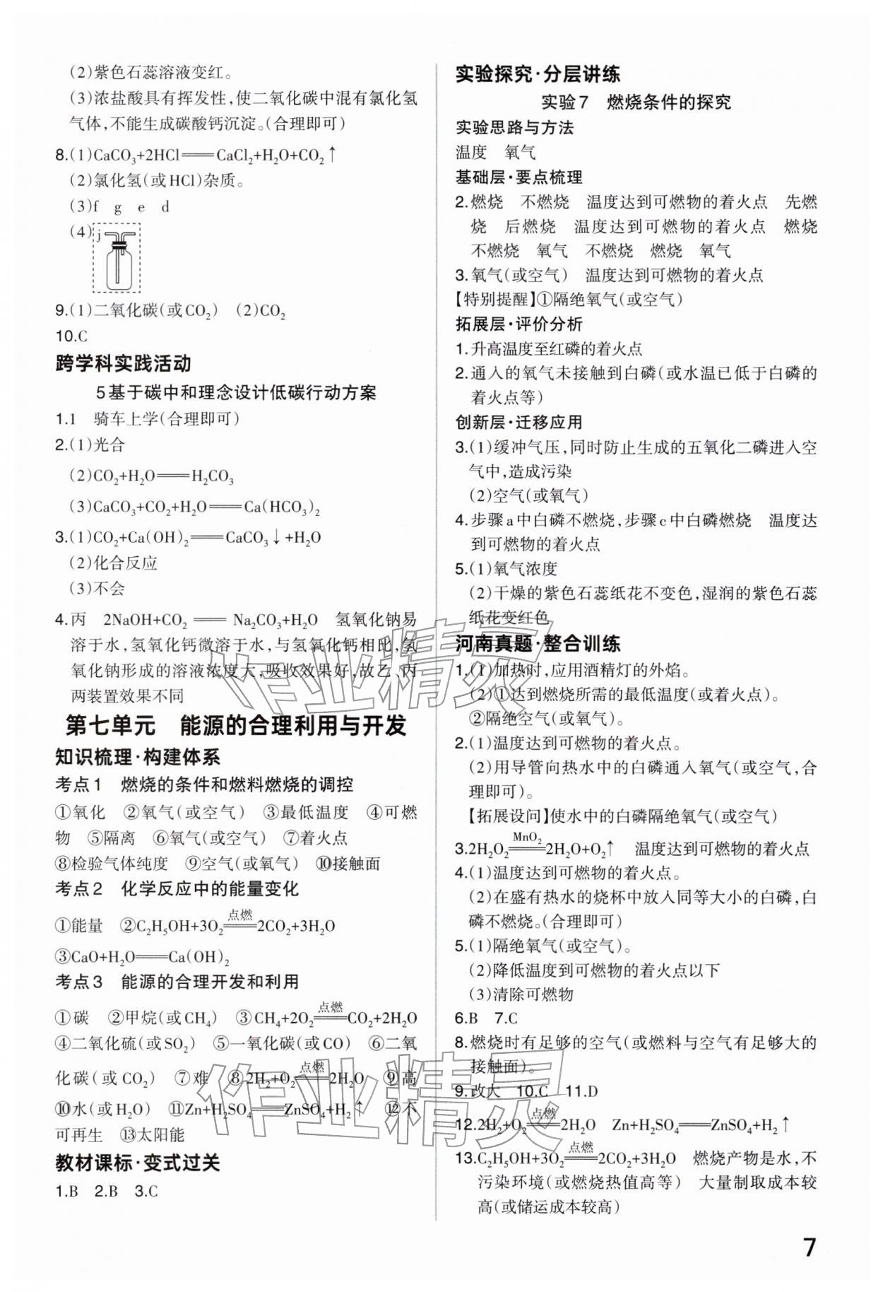 2026年分层新中考化学中考&nbsp;参考答案第7页