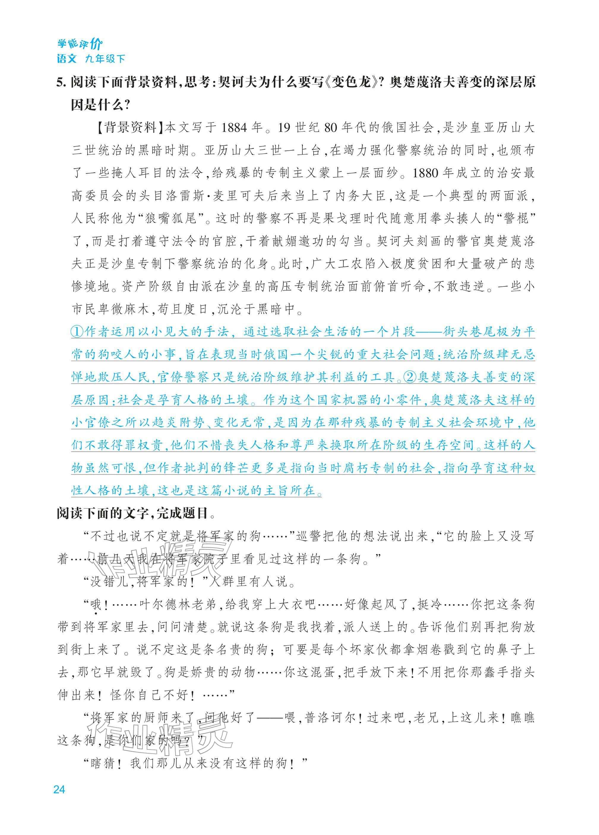 2026年学能评价九年级语文下册人教版&nbsp;第24页
