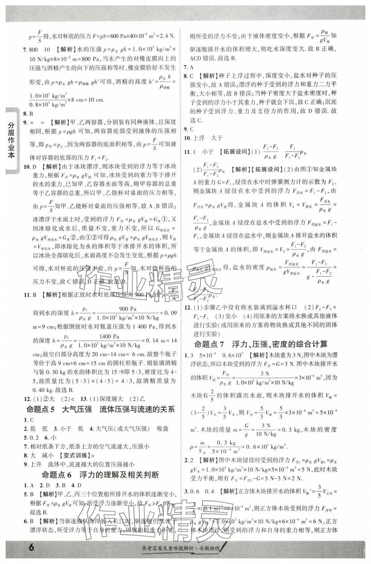 2025年一战成名新中考物理中考安徽专版&nbsp;参考答案第6页