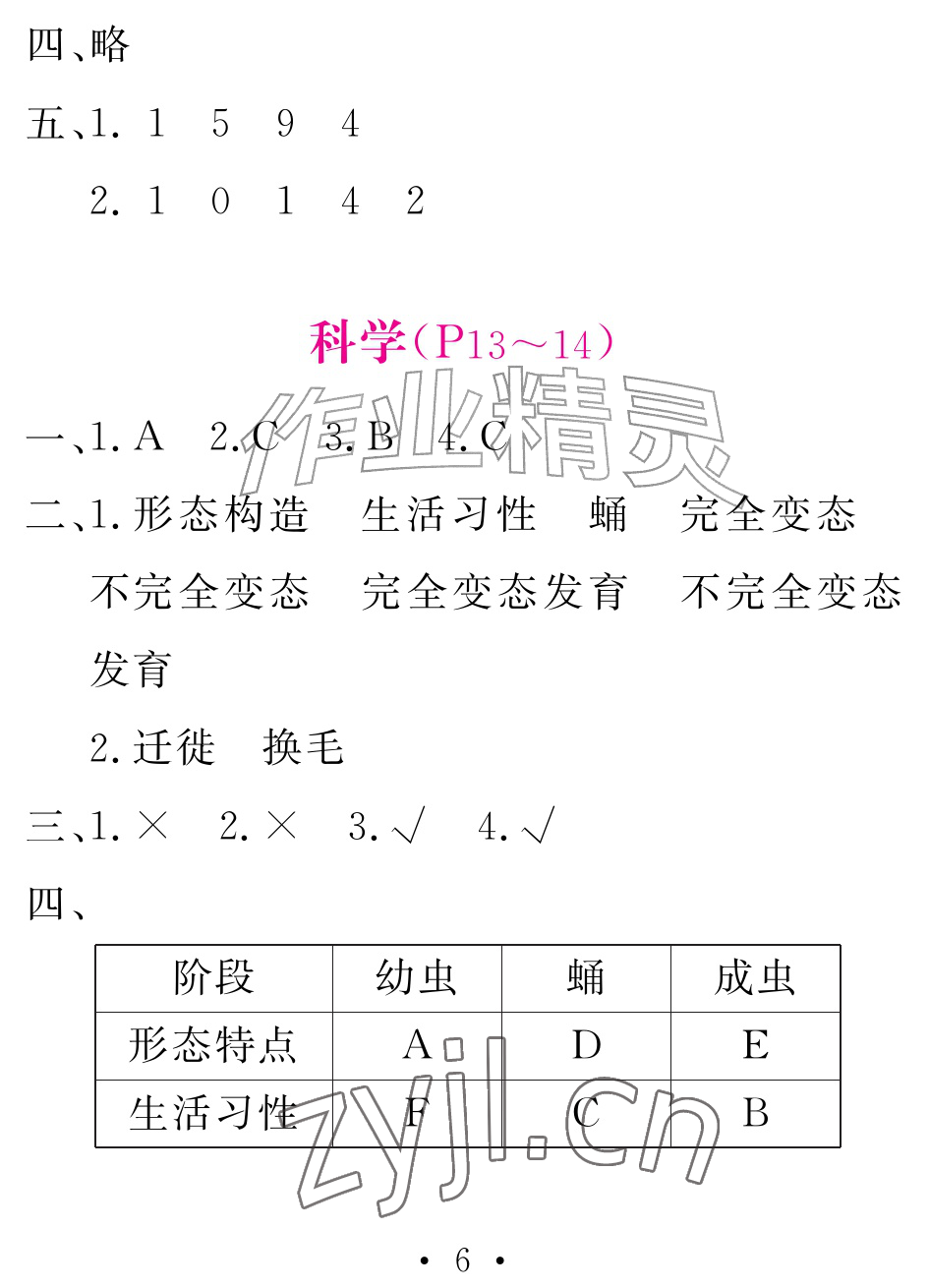2026年天舟文化精彩暑假团结出版社四年级综合&nbsp;参考答案第6页