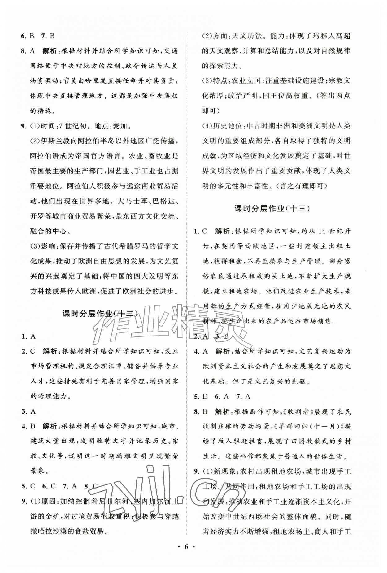 2026年同步练习册分层拓展九年级历史上册人教版&nbsp;参考答案第6页