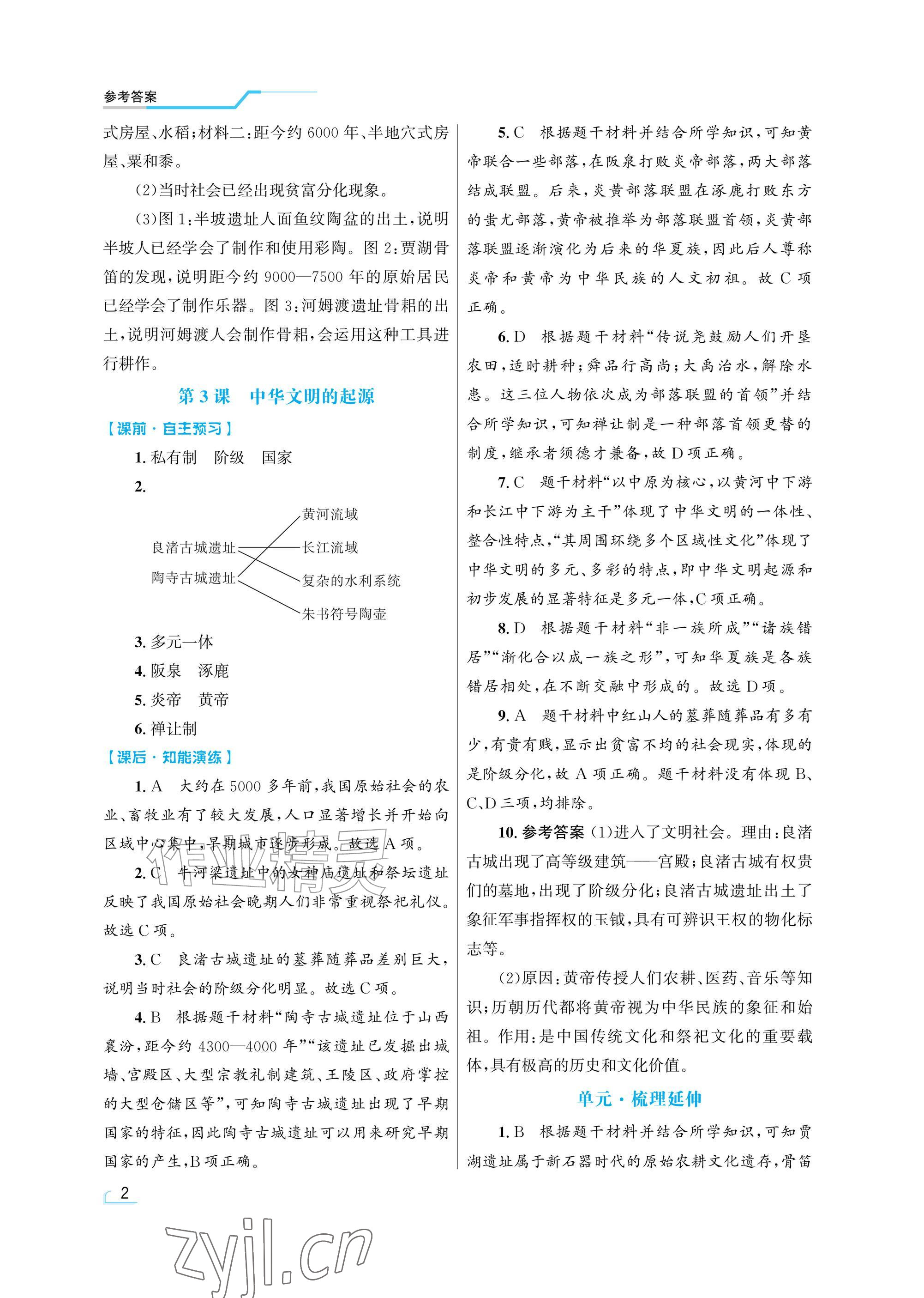 2026年同步测控优化设计七年级历史上册人教版精粹版&nbsp;参考答案第2页