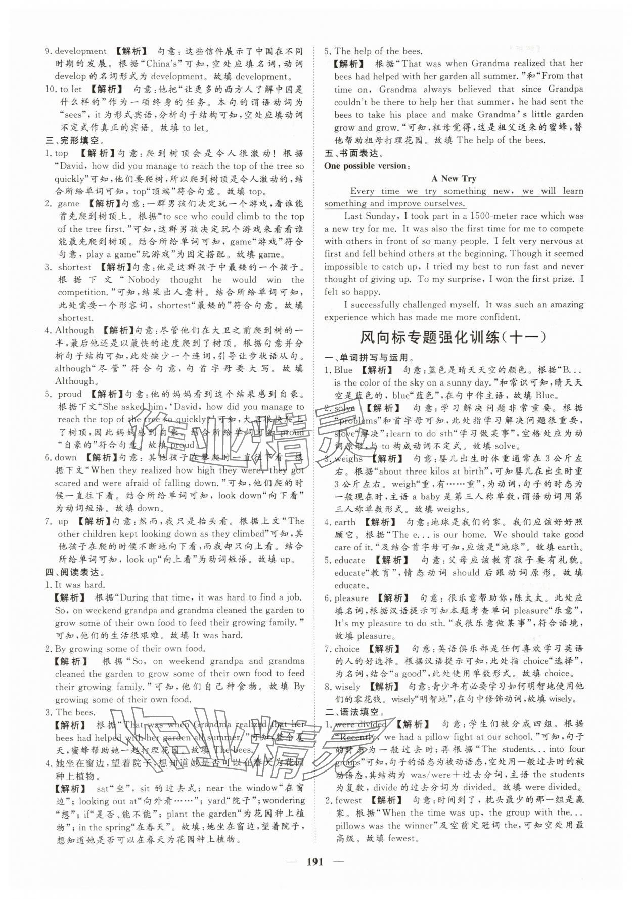 2025年考典风向标英语人教版济宁专版&nbsp;参考答案第10页