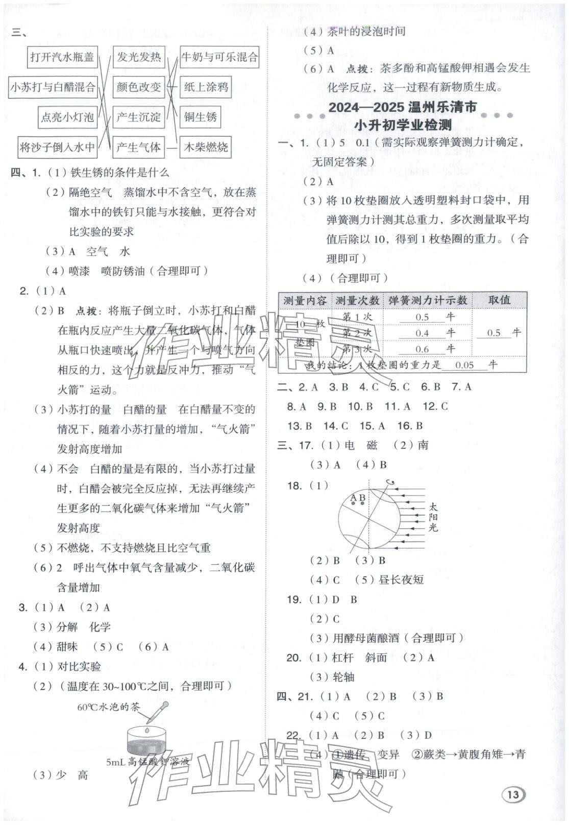 2026年综合应用创新题典中点六年级科学下册教科版&nbsp;第13页
