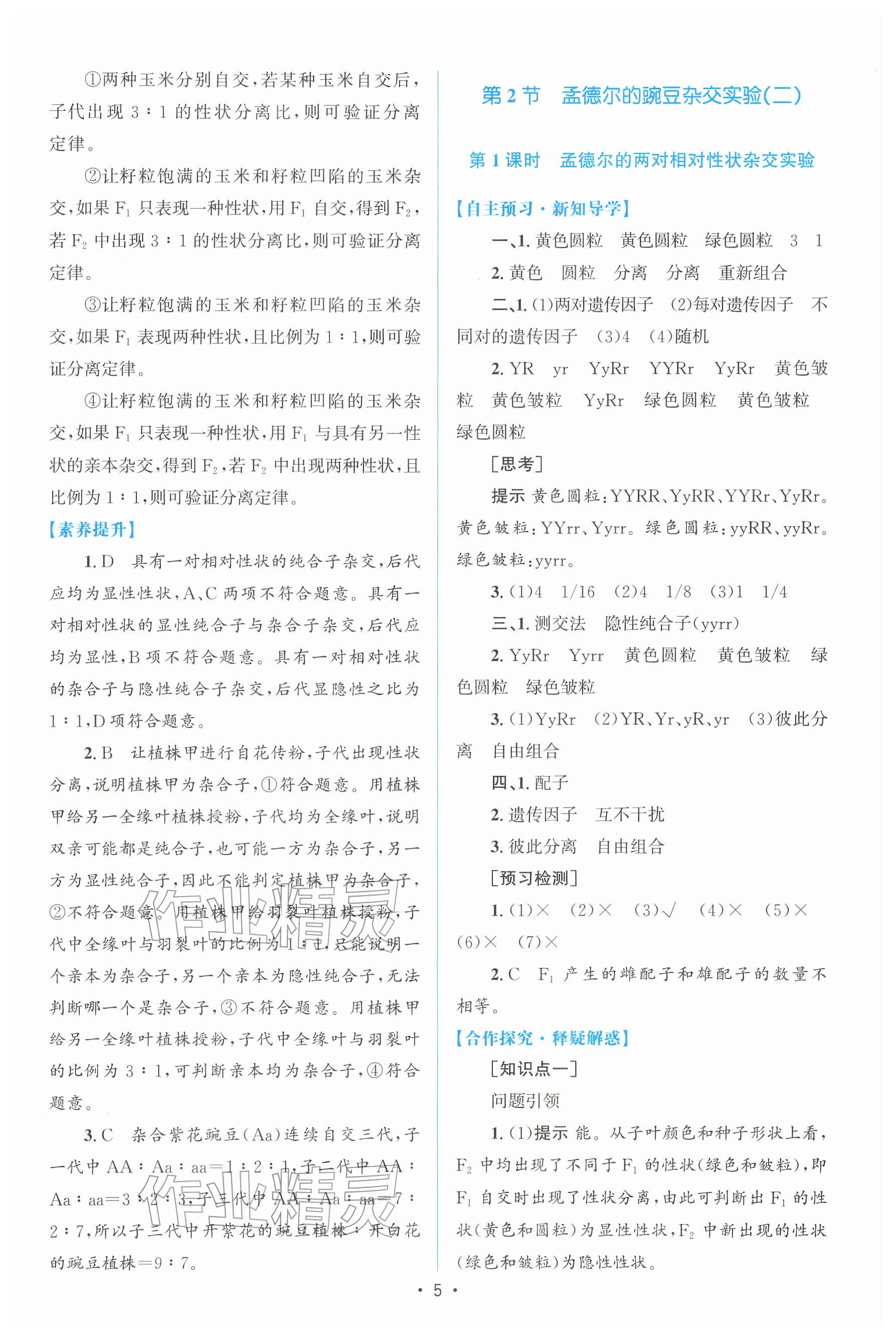 2026年高中同步测控优化设计高中生物必修第二册人教版增强版&nbsp;参考答案第4页