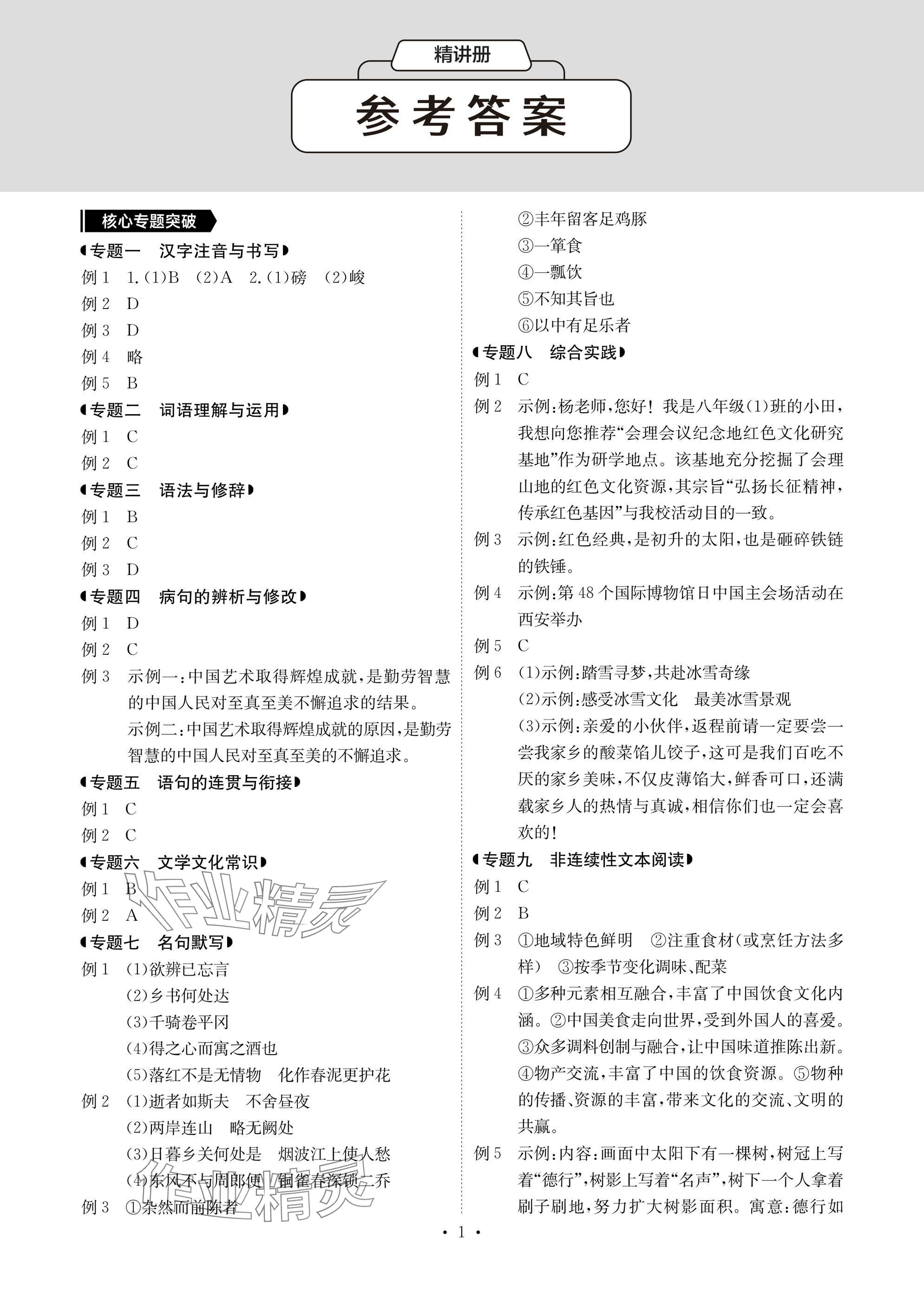 2025年新中考优化方案语文 参考答案第1页