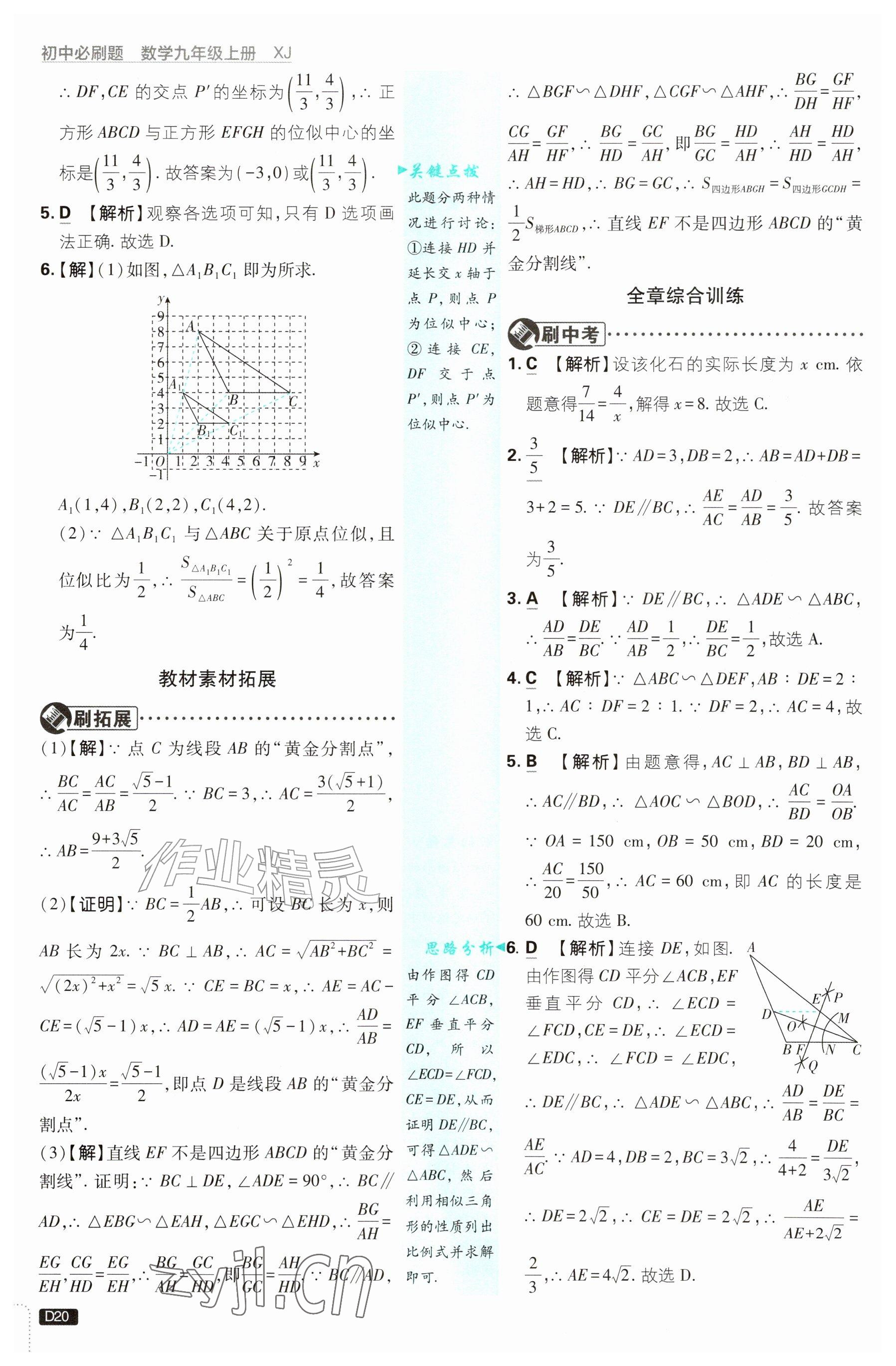 2026年初中必刷题九年级数学上册湘教版&nbsp;参考答案第20页