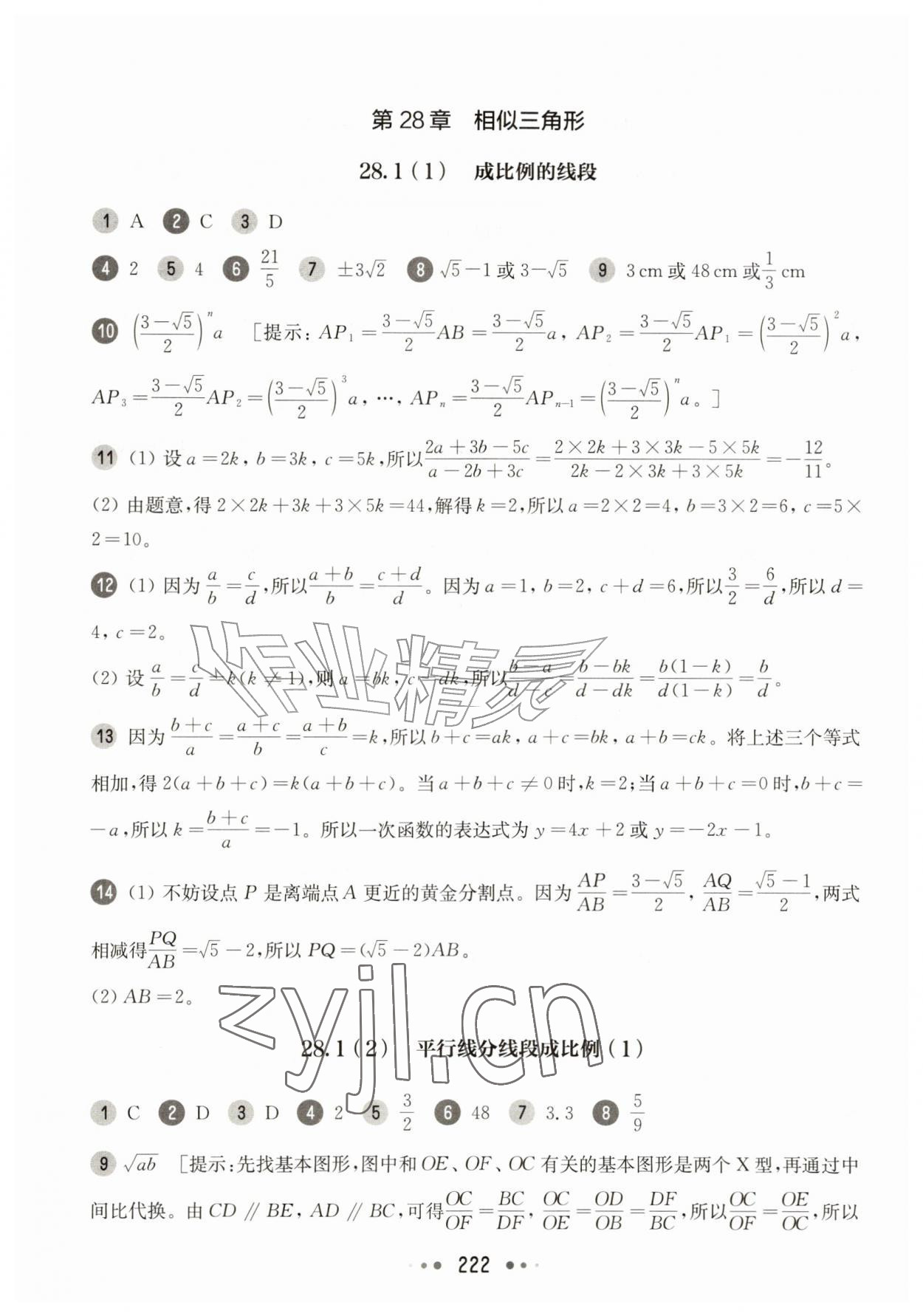 2026年华东师大版一课一练九年级数学全一册沪教版五四制&nbsp;参考答案第20页