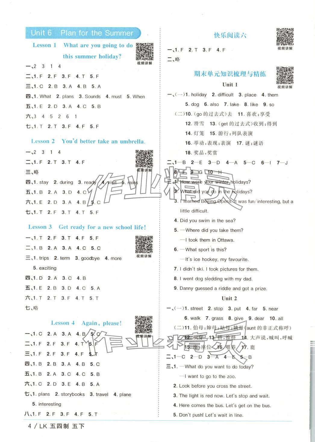 2025年阳光同学课时优化作业五年级英语下册鲁科版五四制&nbsp;第4页