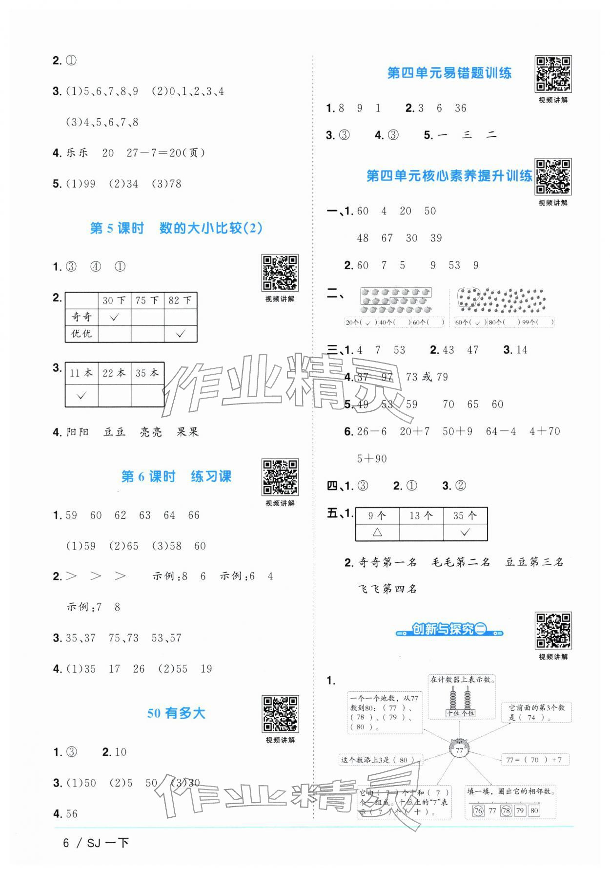2026年阳光同学课时优化作业一年级数学下册苏教版&nbsp;参考答案第6页