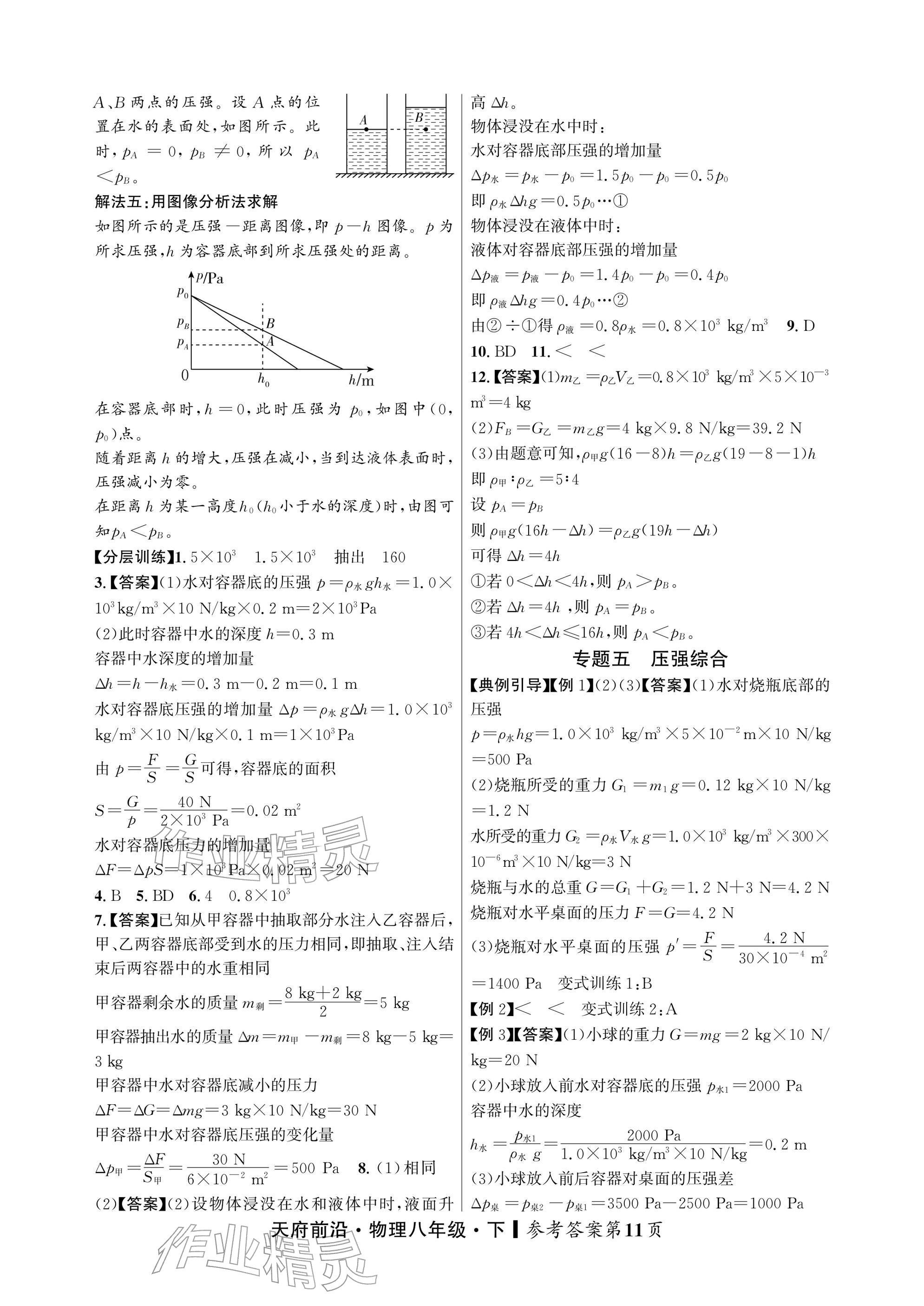 2026年天府前沿八年级物理下册教科版&nbsp;参考答案第11页
