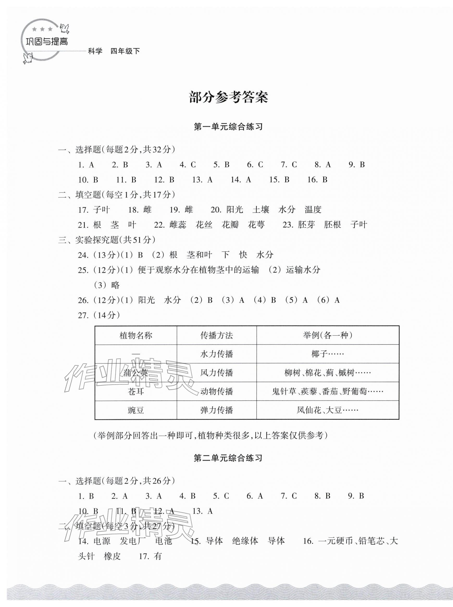 2026年巩固与提高浙江教育出版社四年级科学下册教科版&nbsp;第1页
