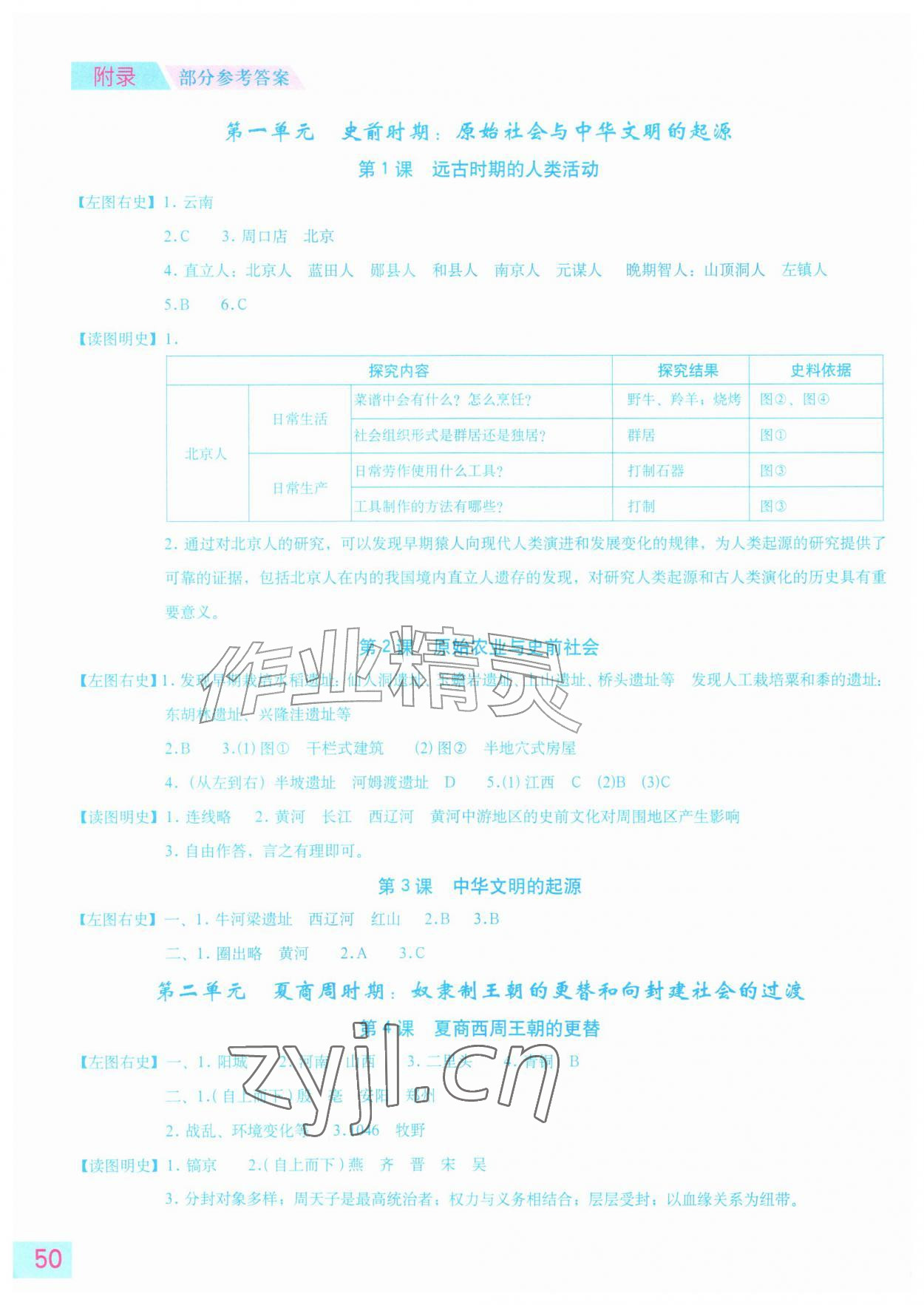 2026年填充图册星球地图出版社七年级历史上册人教版江苏专版&nbsp;参考答案第1页