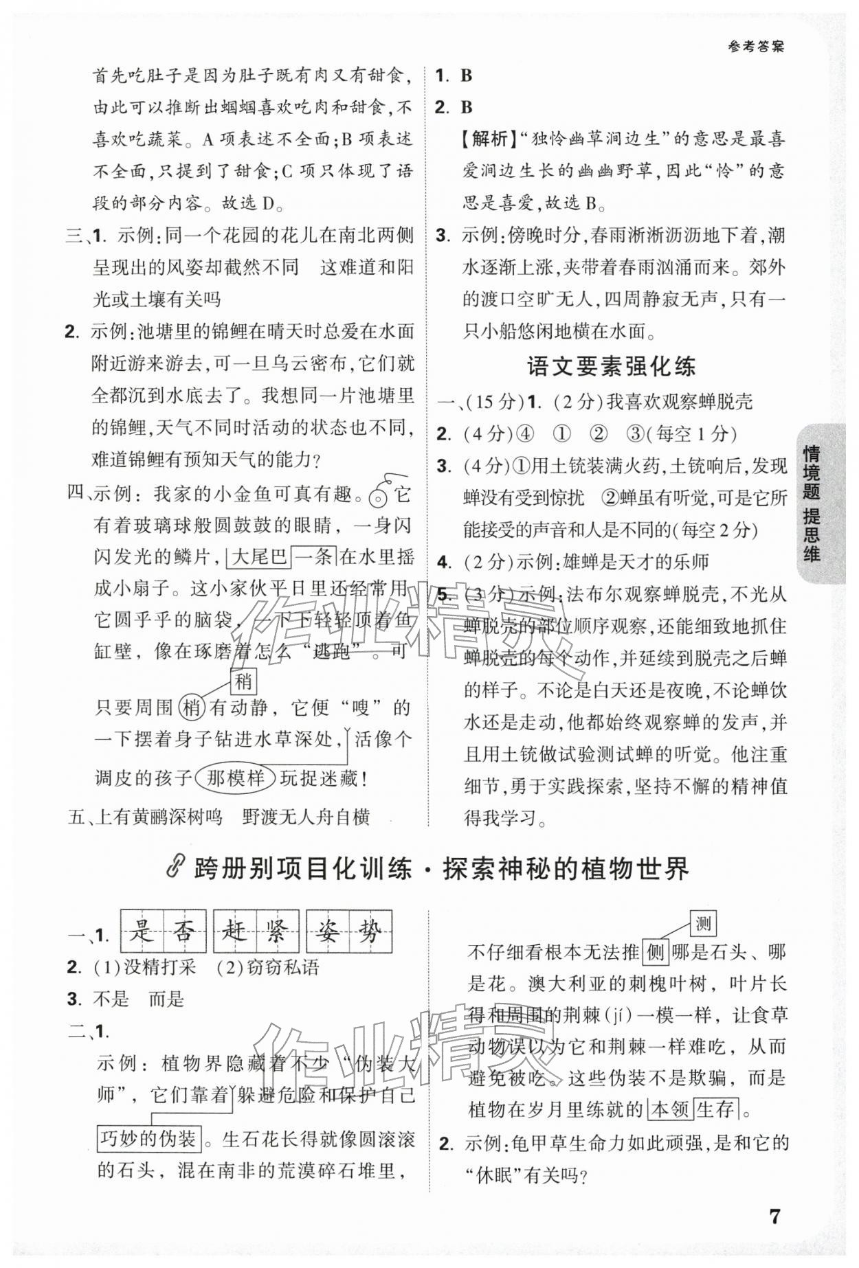 2026年情境题提思维三年级语文下册人教版&nbsp;参考答案第7页