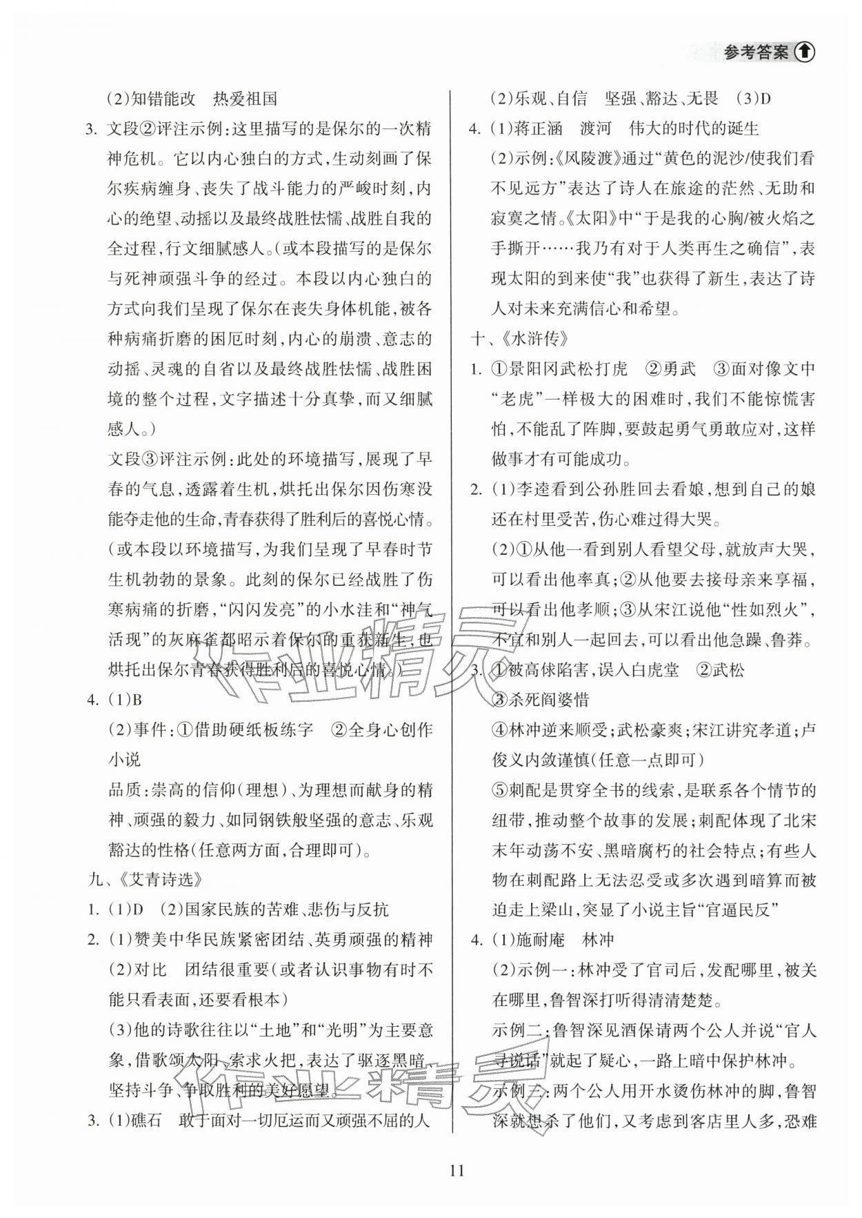 2026年海南中学中考总复习语文人教版&nbsp;参考答案第11页
