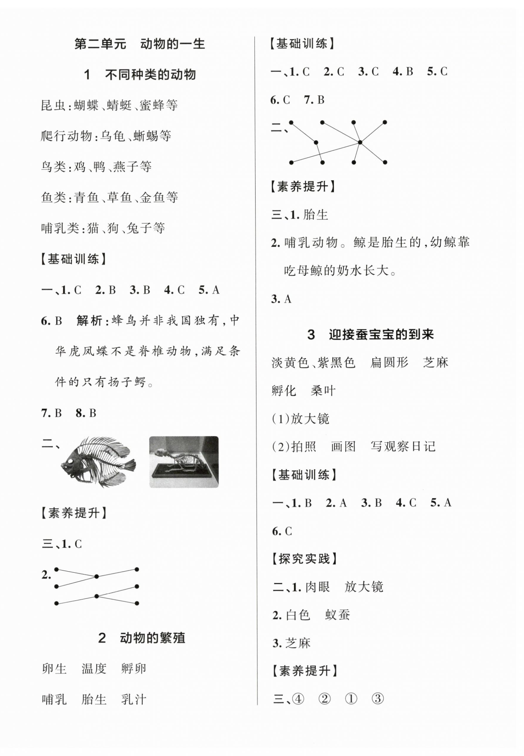 2026年小学学霸作业本三年级科学下册教科版浙江专版&nbsp;参考答案第4页