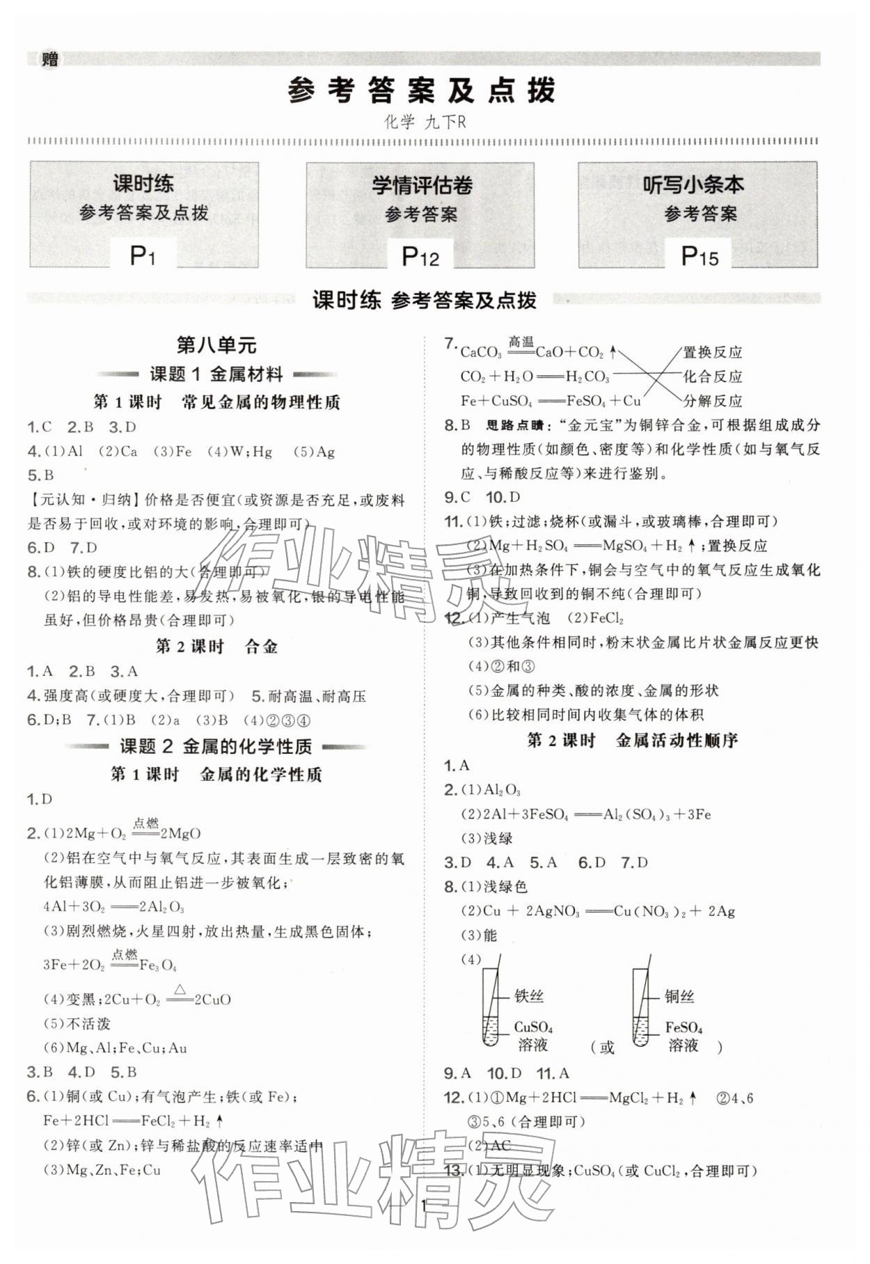 2026年点拨训练九年级化学下册人教版安徽专版&nbsp;第1页
