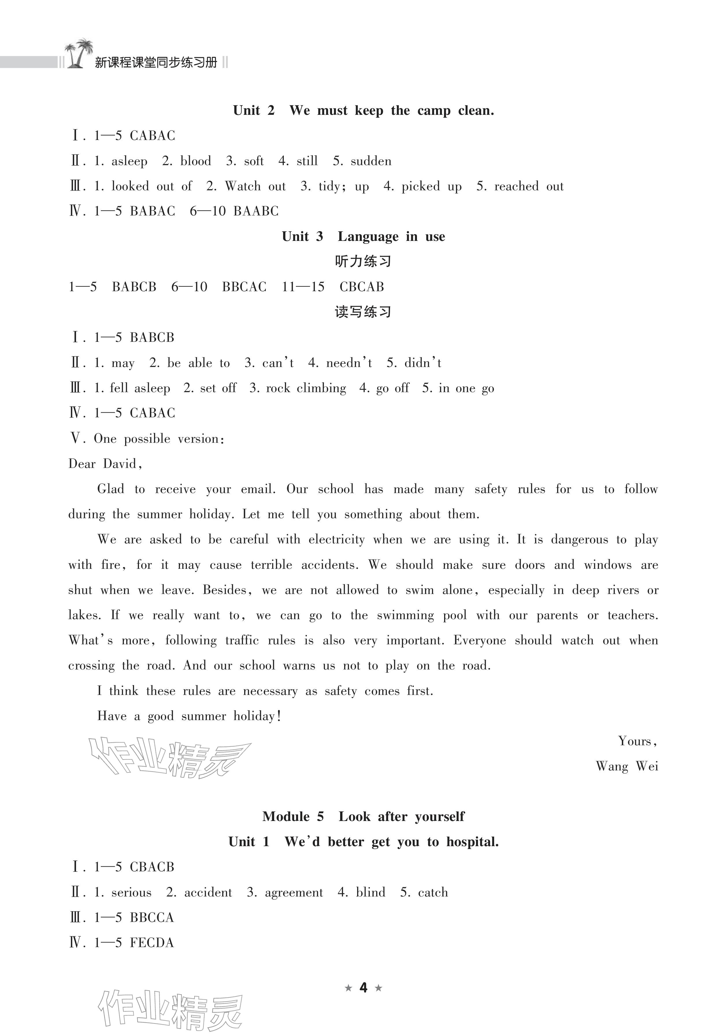 2026年新课程课堂同步练习册九年级英语下册外研版&nbsp;参考答案第4页