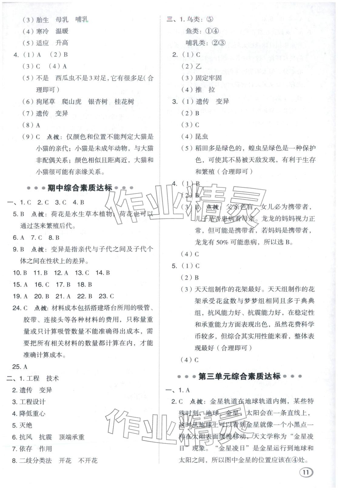 2026年综合应用创新题典中点六年级科学下册教科版&nbsp;第11页