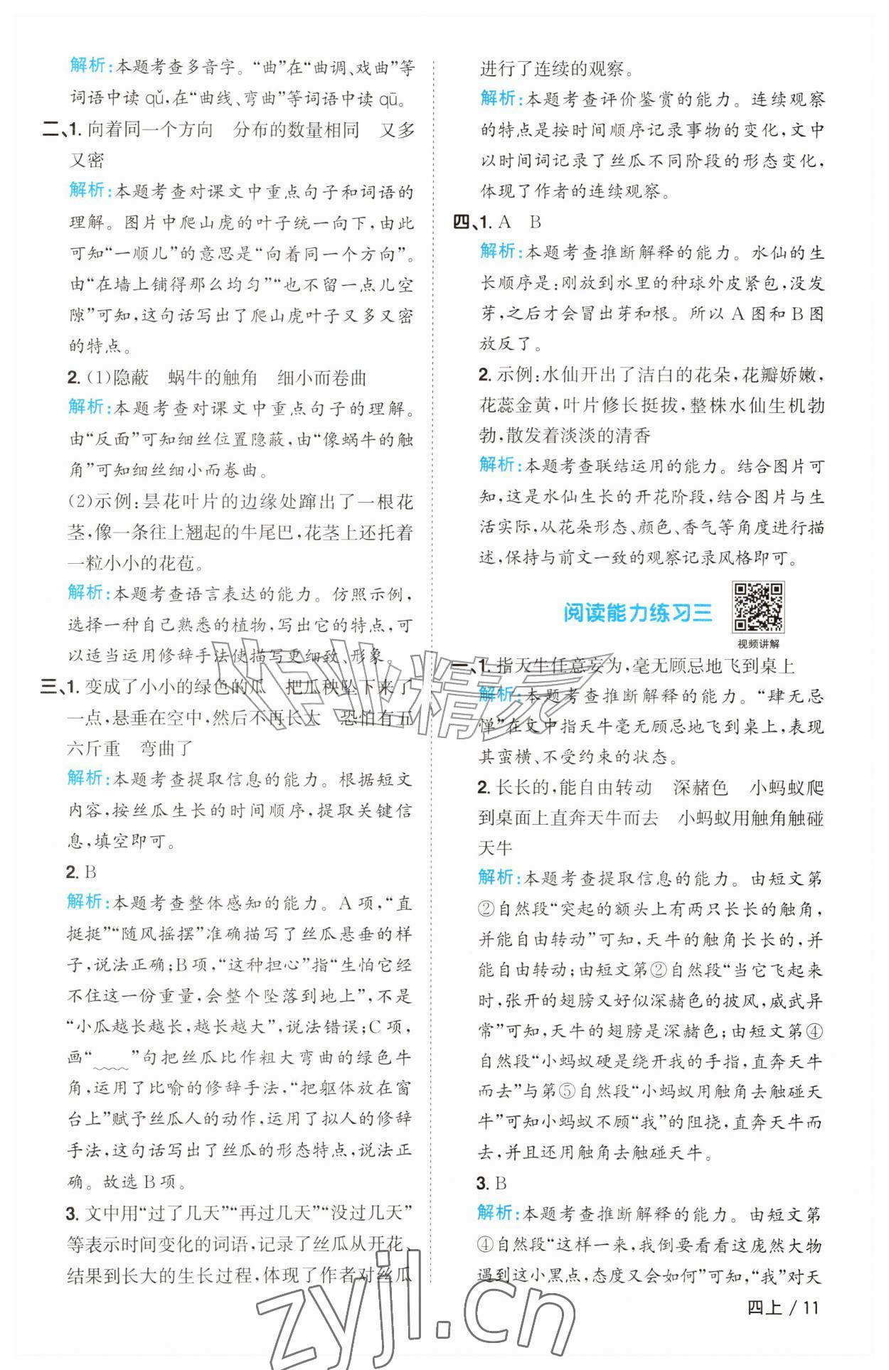 2026年阳光同学课时优化作业四年级语文上册人教版&nbsp;参考答案第11页
