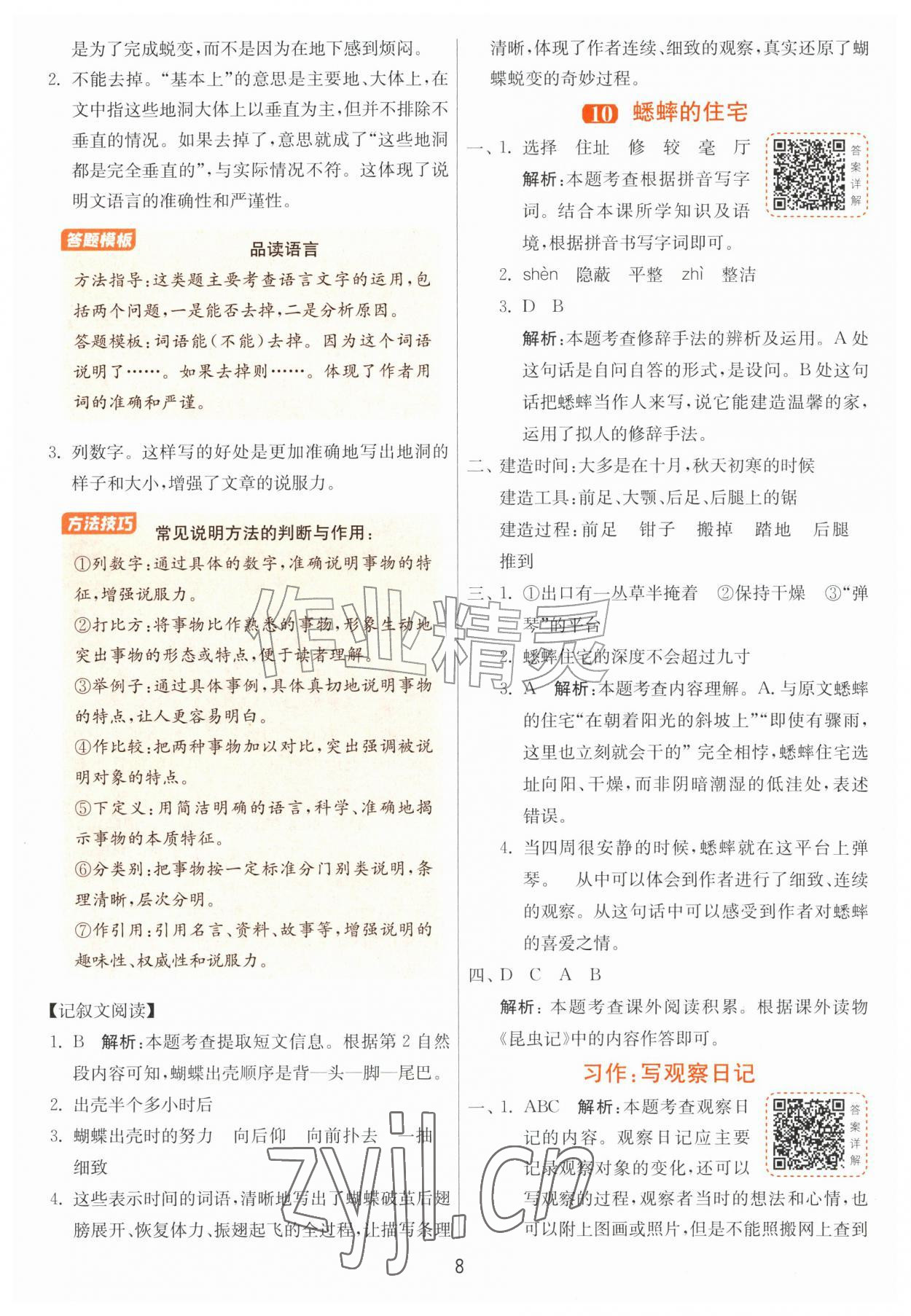 2026年课时训练江苏人民出版社四年级语文上册人教版&nbsp;第8页