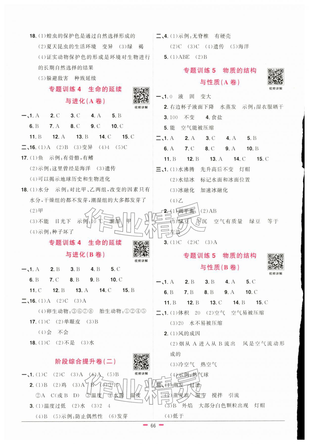 2026年阳光同学小学毕业升学系统总复习科学&nbsp;参考答案第2页