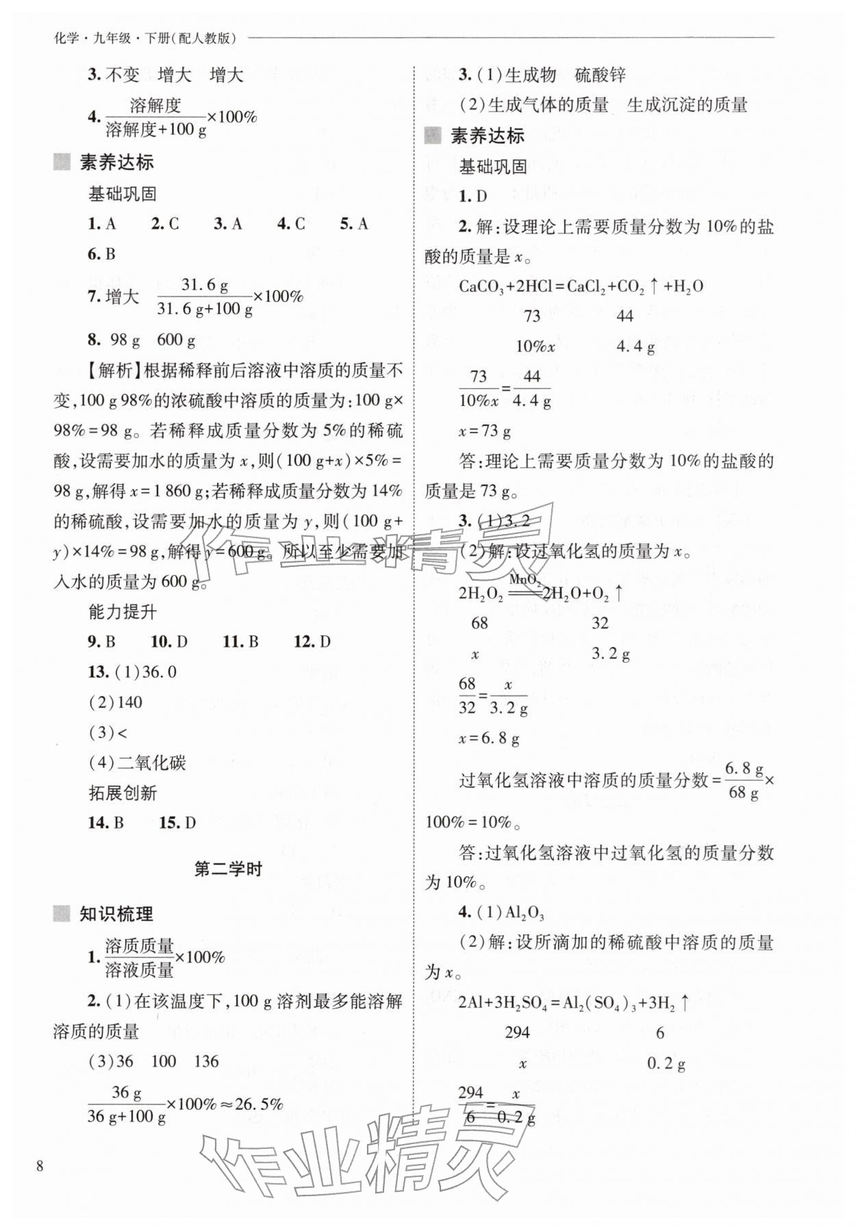 2026年新课程问题解决导学方案九年级化学下册人教版&nbsp;参考答案第8页