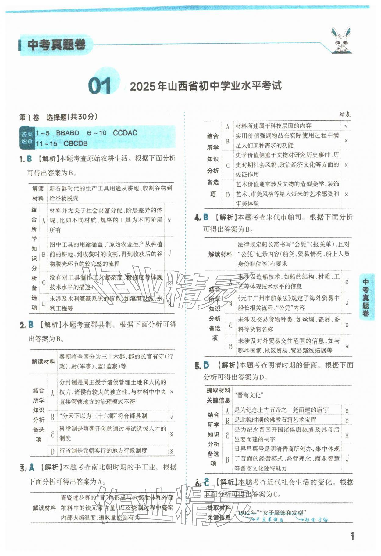 2026年领跑卷历史中考人教版山西专版&nbsp;第1页