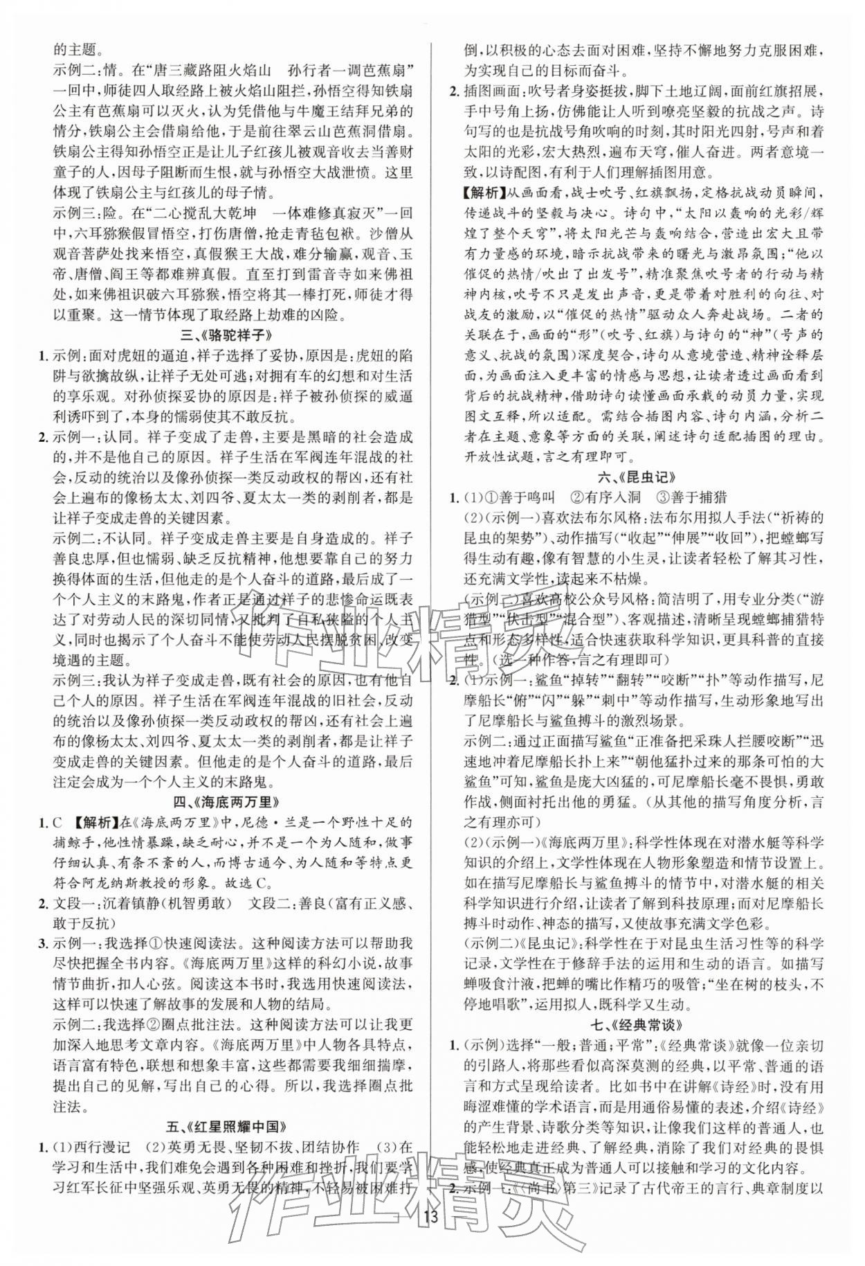 2026年中考对策语文&nbsp;参考答案第13页