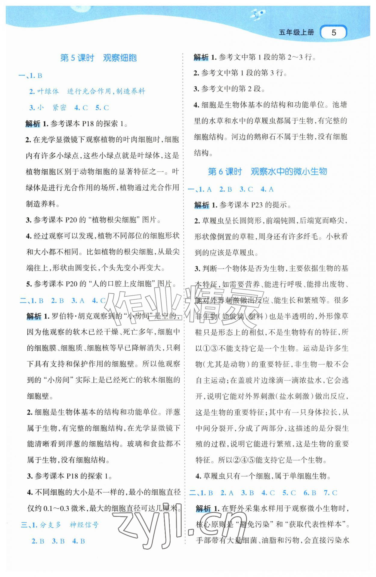 2026年名师面对面先学后练五年级科学上册教科版&nbsp;第5页